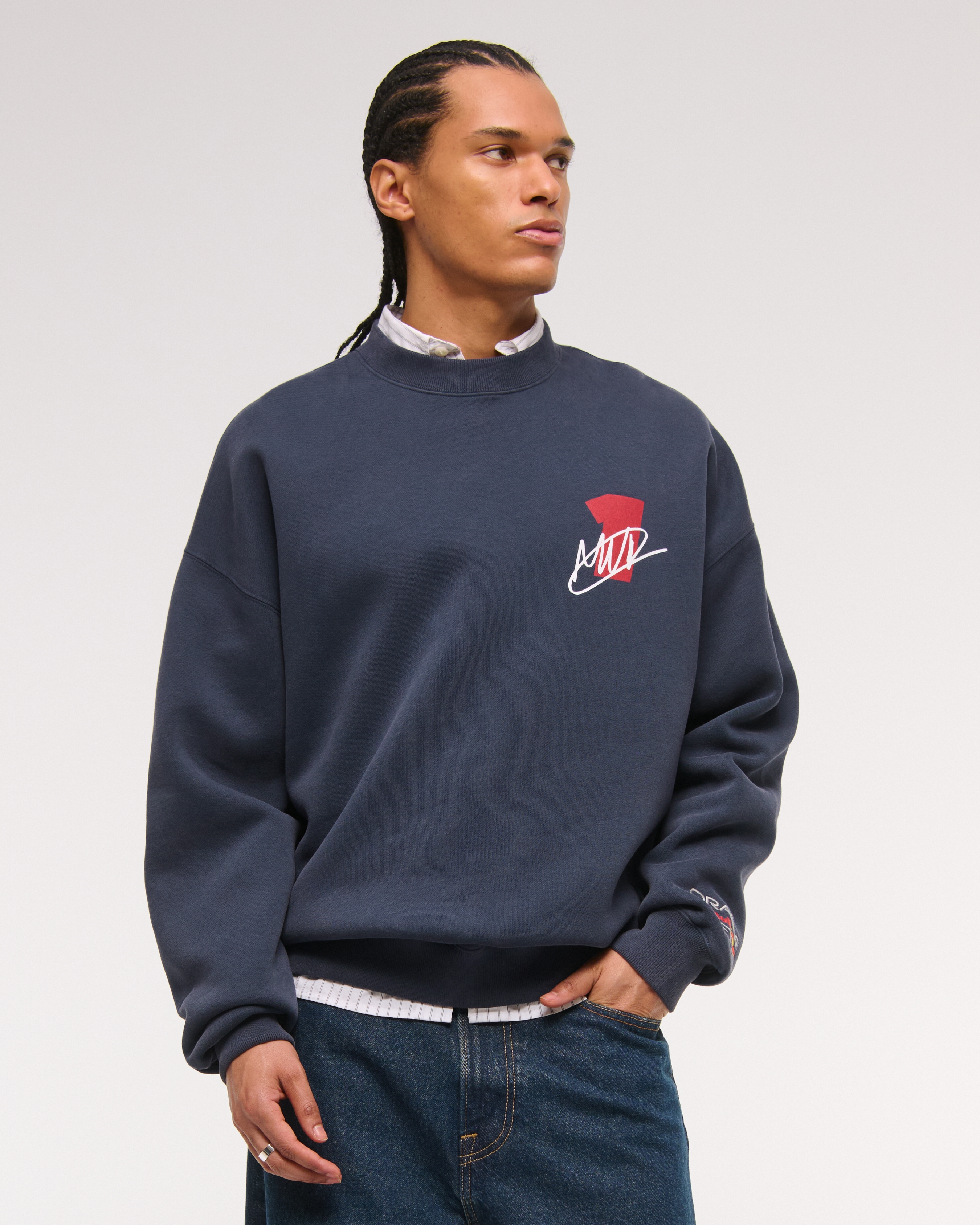 Abercrombie & Fitch Oracle Red Bull Racing Graphic Crew Sweatshirt In Blue