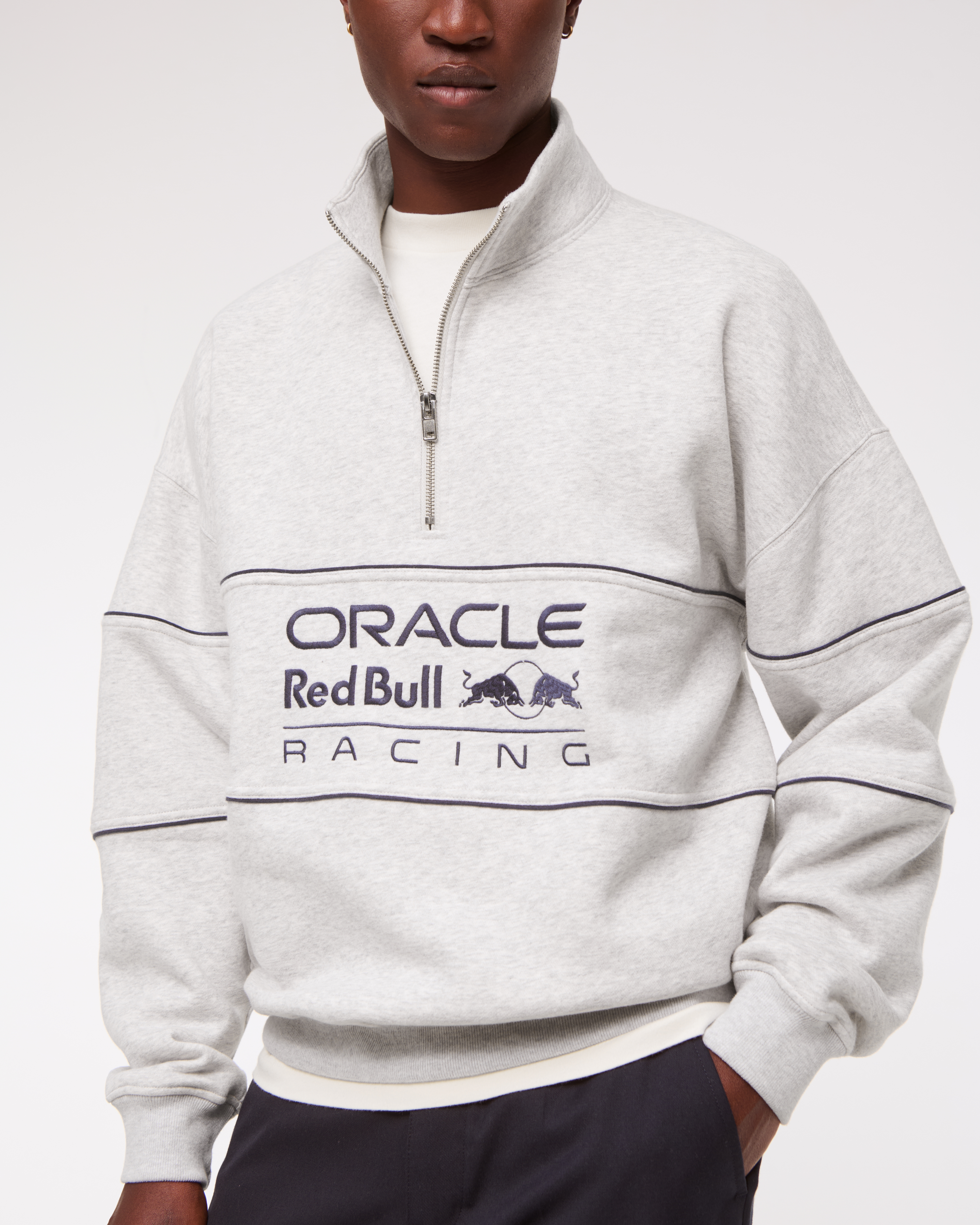 Abercrombie & Fitch Oracle Red Bull Racing Graphic Half-zip Sweatshirt In White