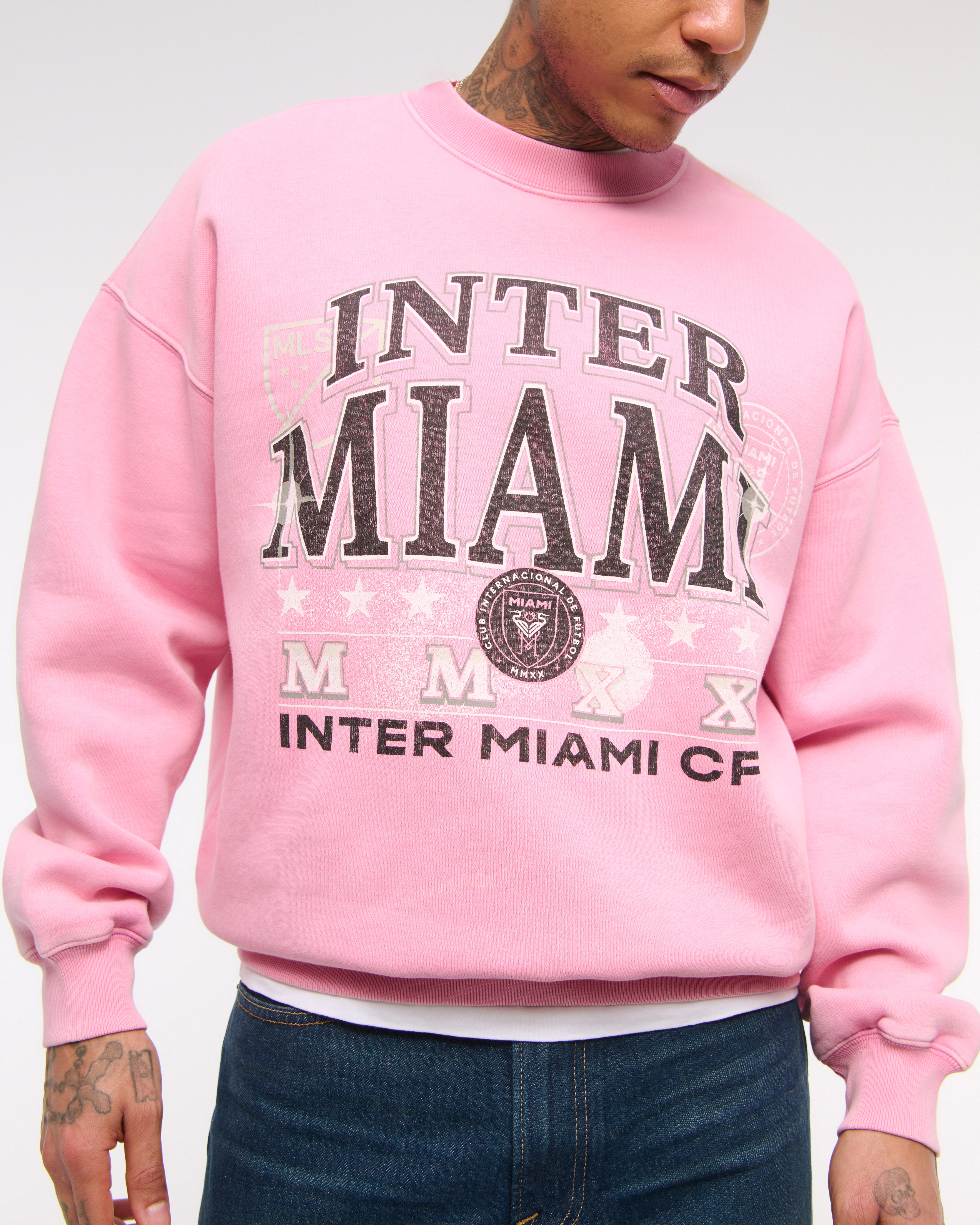 Abercrombie & Fitch Inter Miami Cf Graphic Crew Sweatshirt In Pink