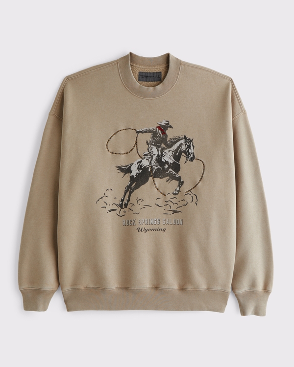 Western Graphic Crew Sweatshirt, Taupe view 1