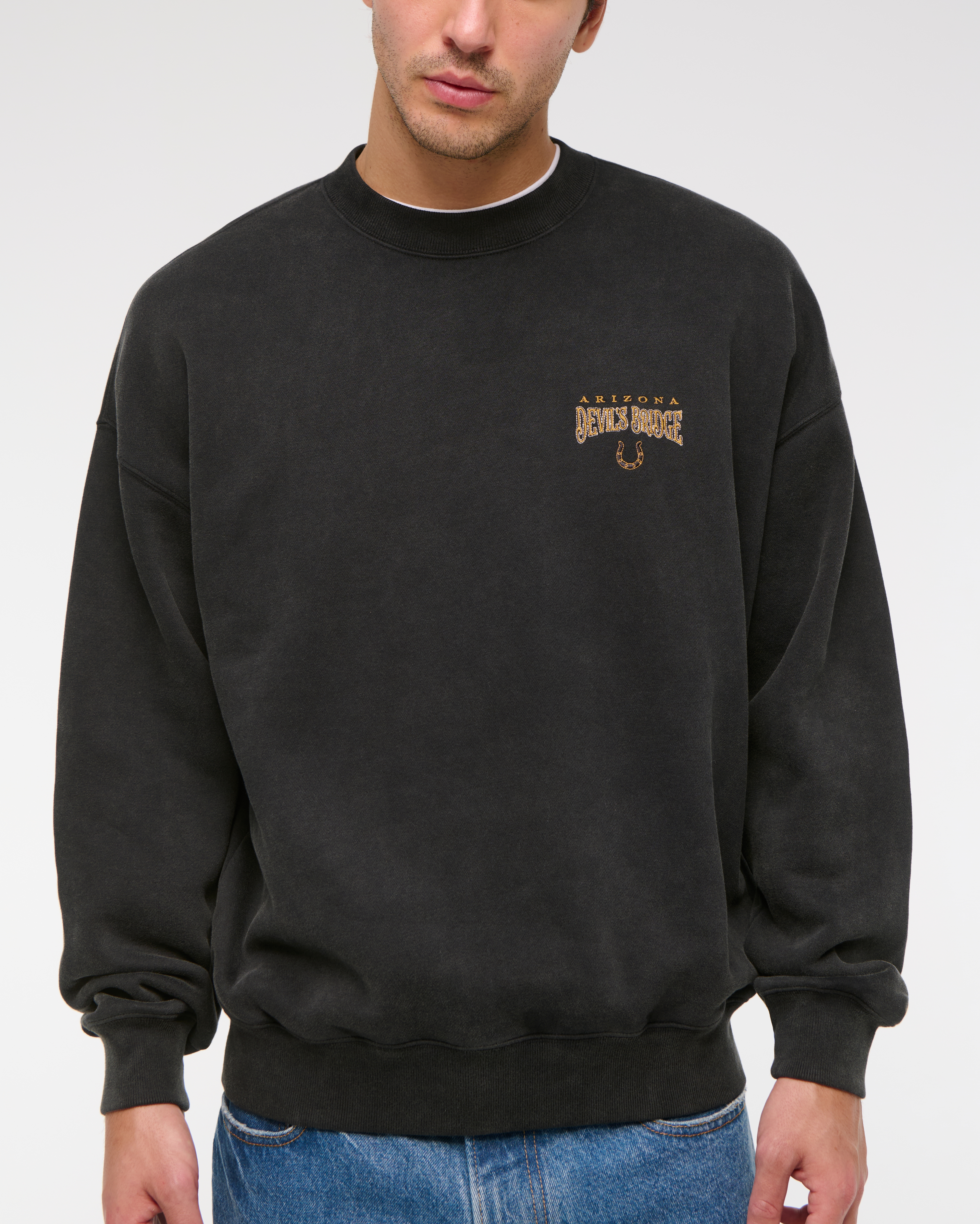 Abercrombie & Fitch Western Graphic Crew Sweatshirt In Black