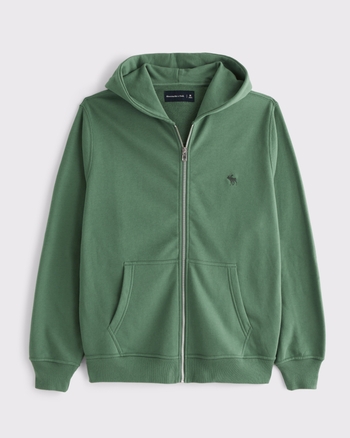 【Abercrombie & Fitch】フレンチテリー フルジップ パーカー メンズ シェルパラインド マイクロロゴ フルジップフーディー