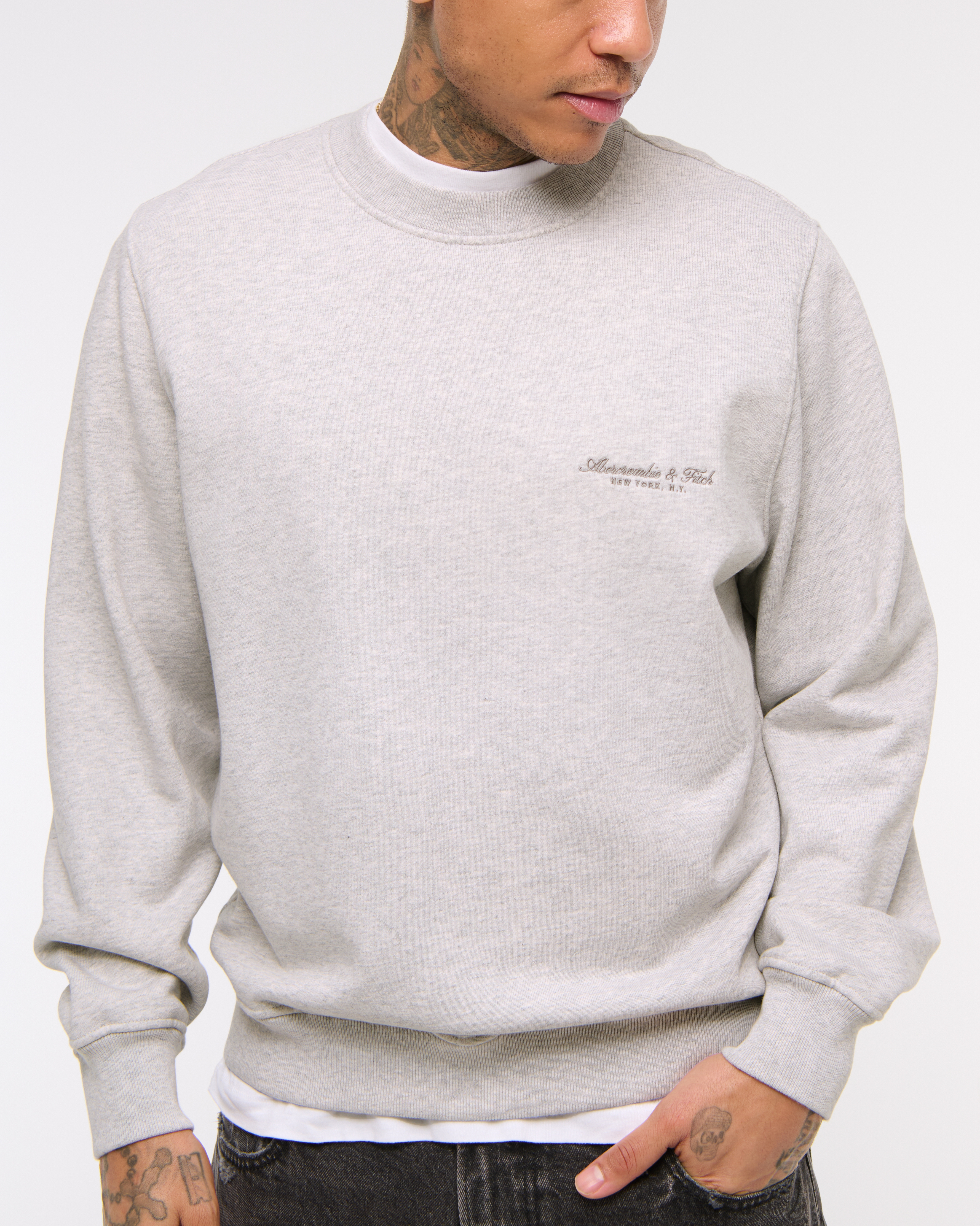 Men's Micro-Logo Crew Sweatshirt | Men's A&F Logo Shop Men's Micro-Logo Crew Sweatshirt | Men's A&F Logo Shop