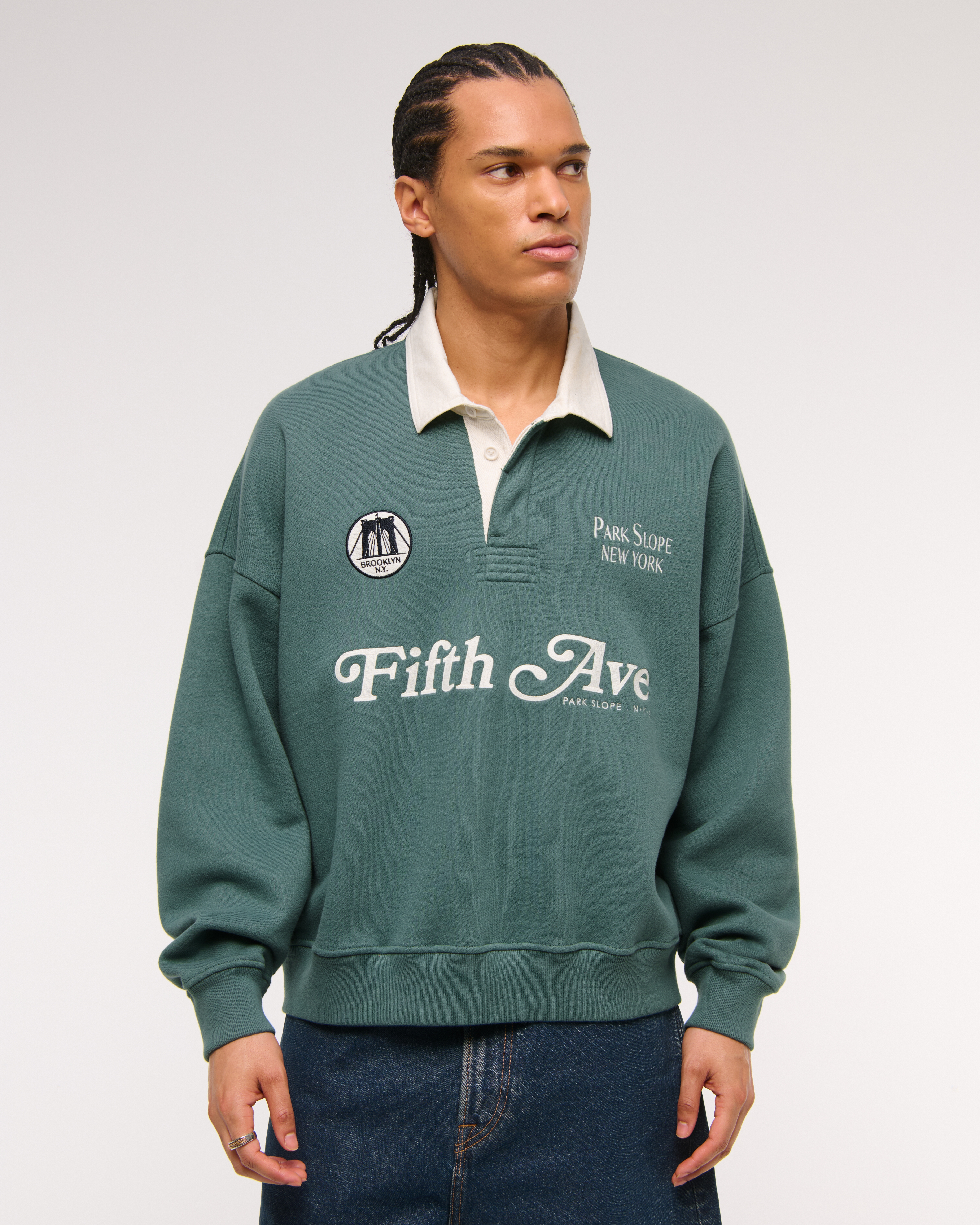 ★ ★ Men's Relaxed Fit Half Button Rugby Sweatsh Rugby Half-Zip Sweatshirt | Kotn