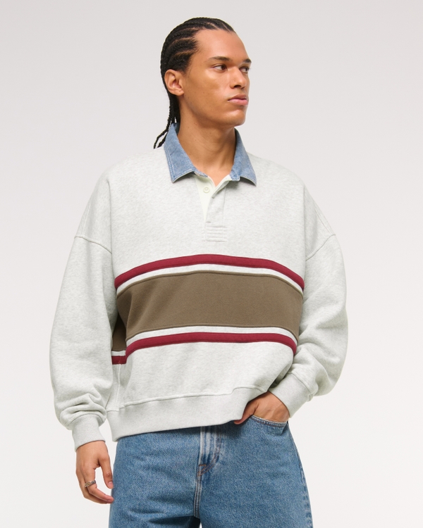 Cropped Essential Rugby Polo Sweatshirt, Light Heather Gray view 1