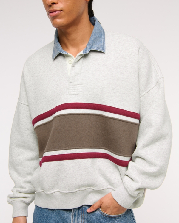 Cropped Essential Rugby Polo Sweatshirt, Light Heather Gray view 2