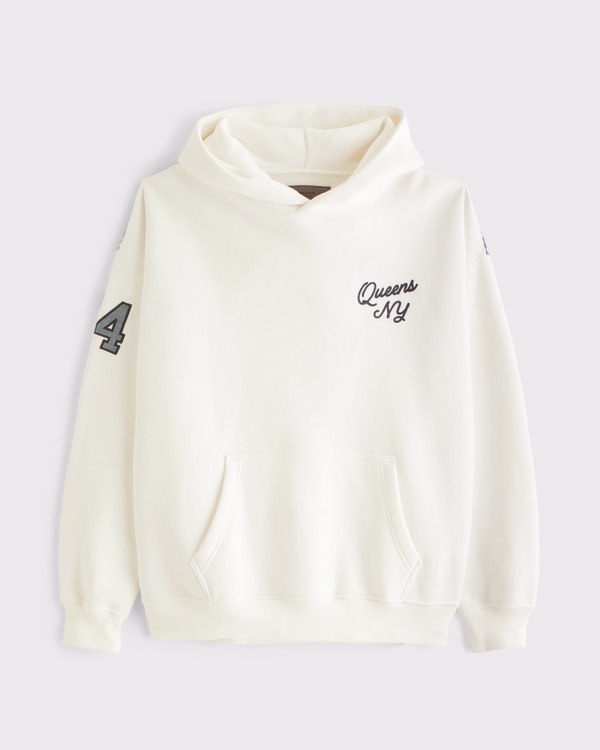 New York Patchwork Graphic Popover Hoodie, White view 1