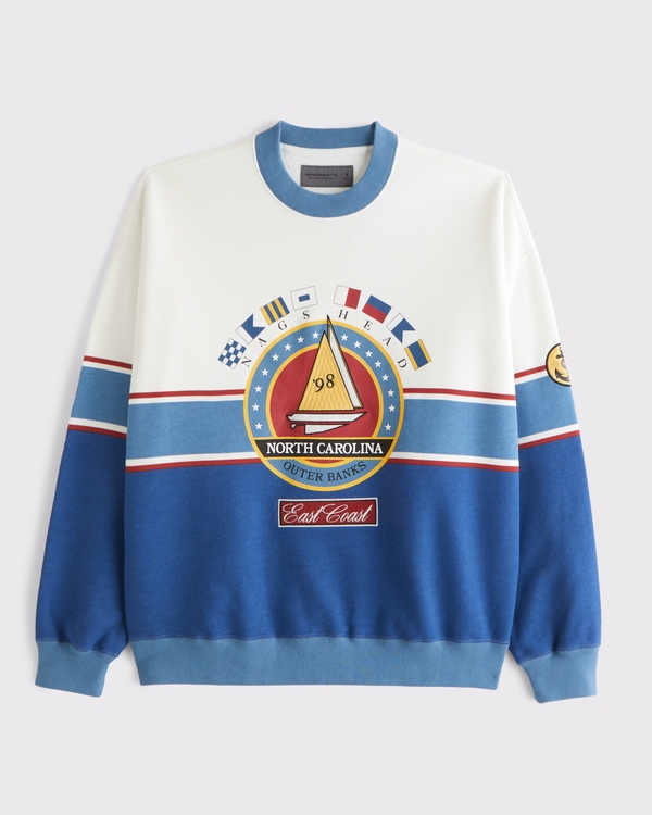 Nautical Graphic Crew Sweatshirt, Cream Pattern view 2
