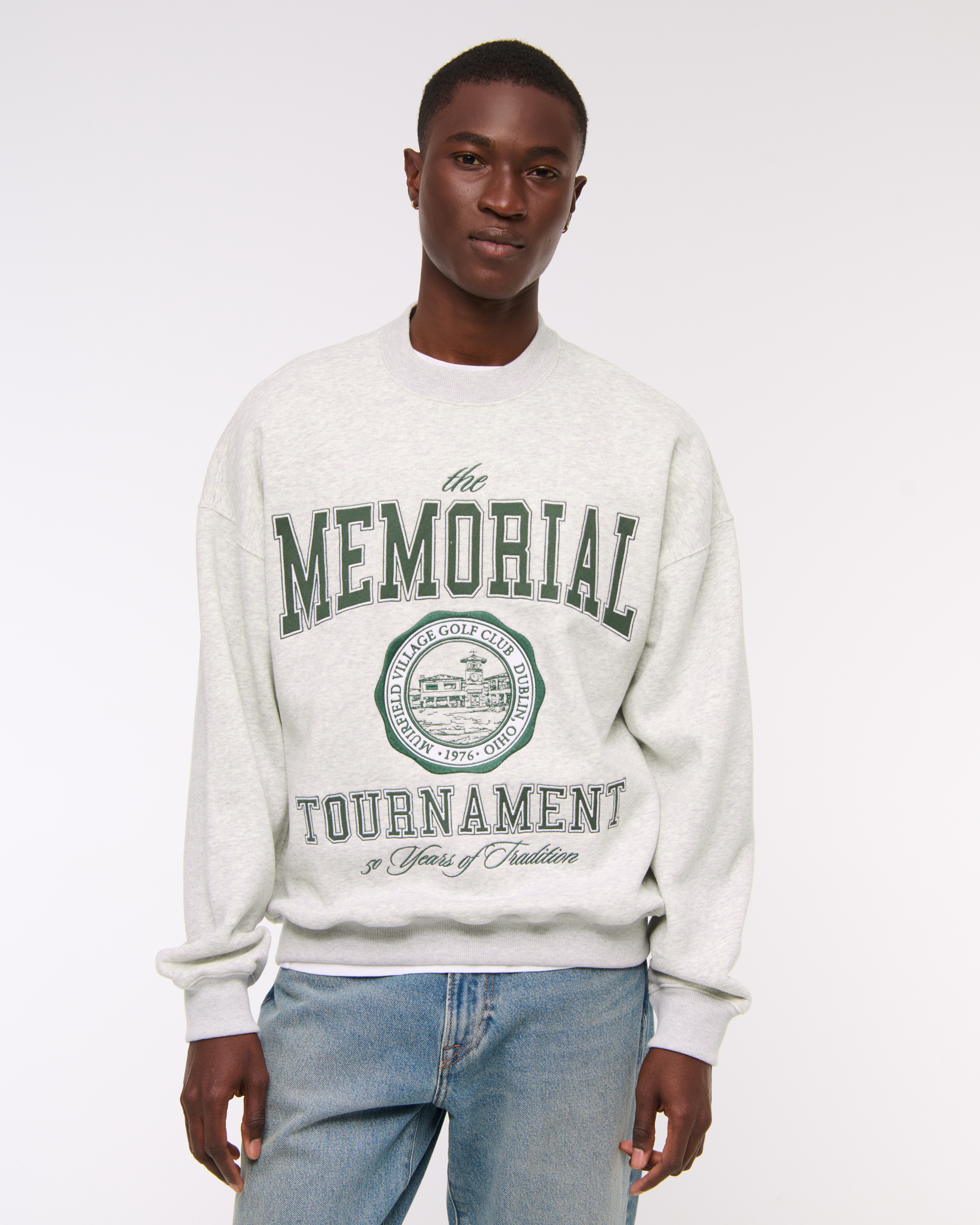 Abercrombie & Fitch Memorial Tournament Graphic Crew Sweatshirt In Gray