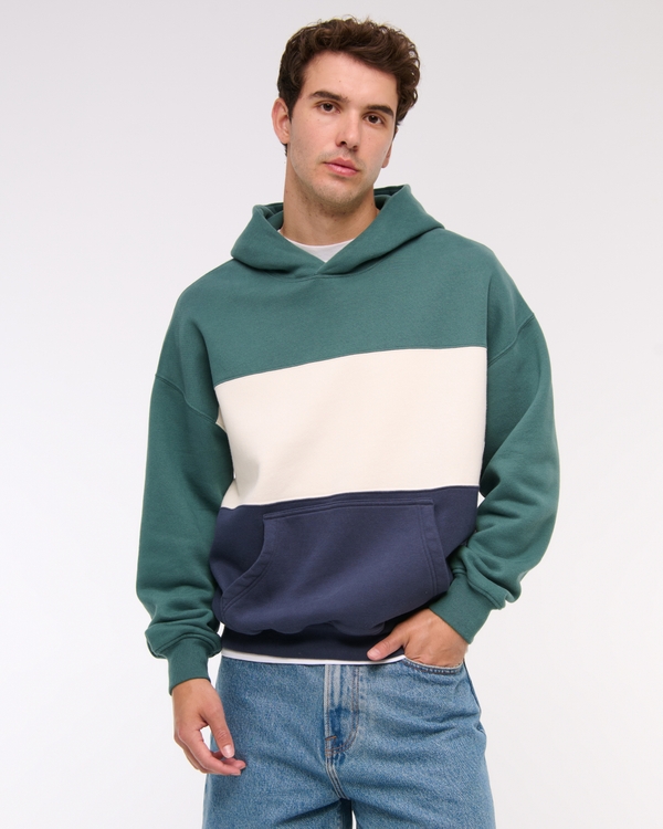 Essential Popover Hoodie, Green Pattern view 1