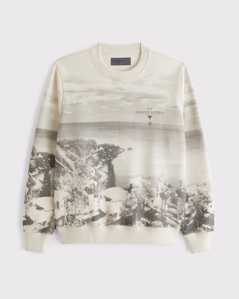 Abercrombie & Fitch★ホワイトロータスグラフィックスウェット メンズ ホワイト ロータス グラフィック クルーネックスウェット