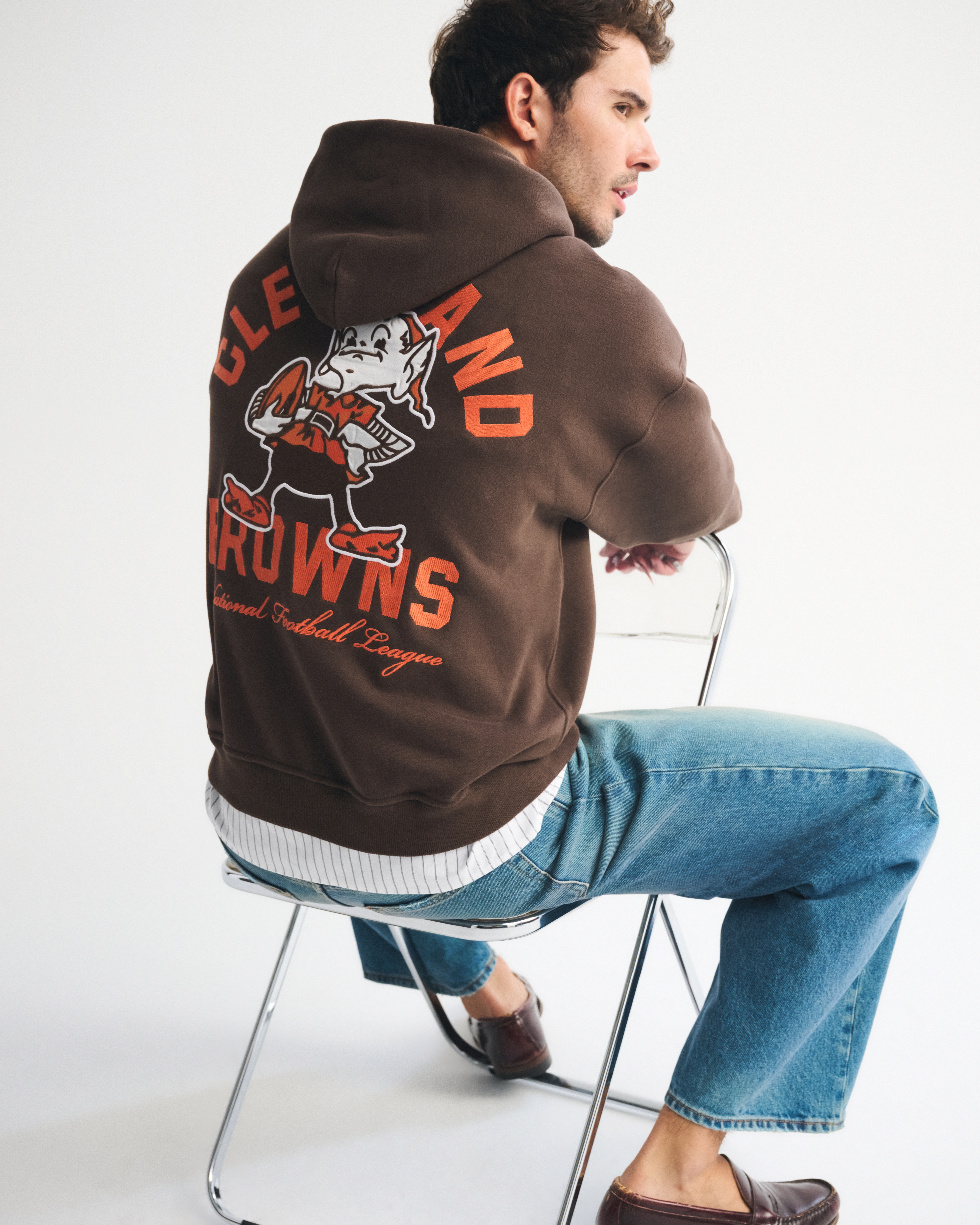 Abercrombie & Fitch Cleveland Browns Graphic Popover Hoodie In Blue