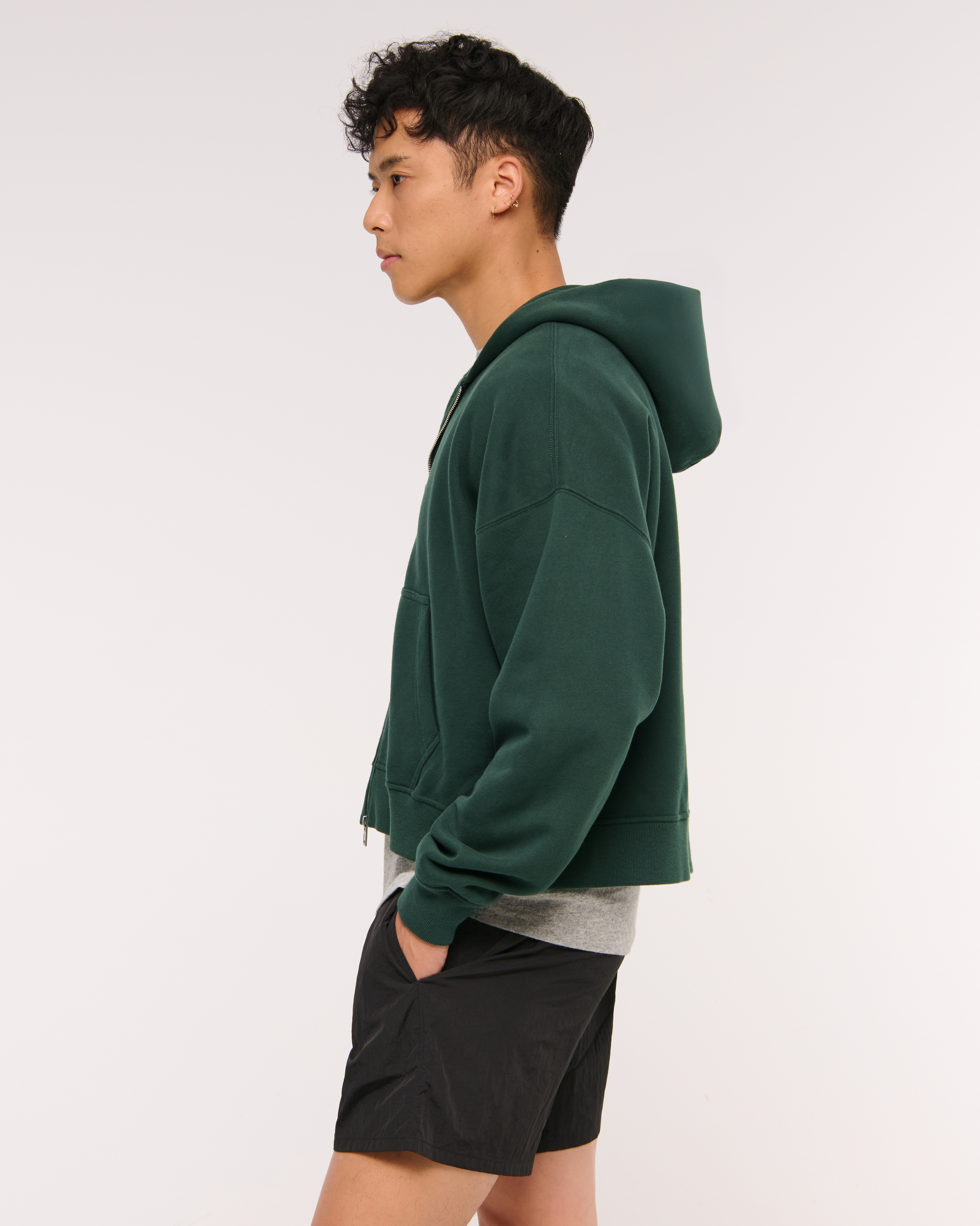 Abercrombie & Fitch Essential Cropped Full-zip Hoodie In Green