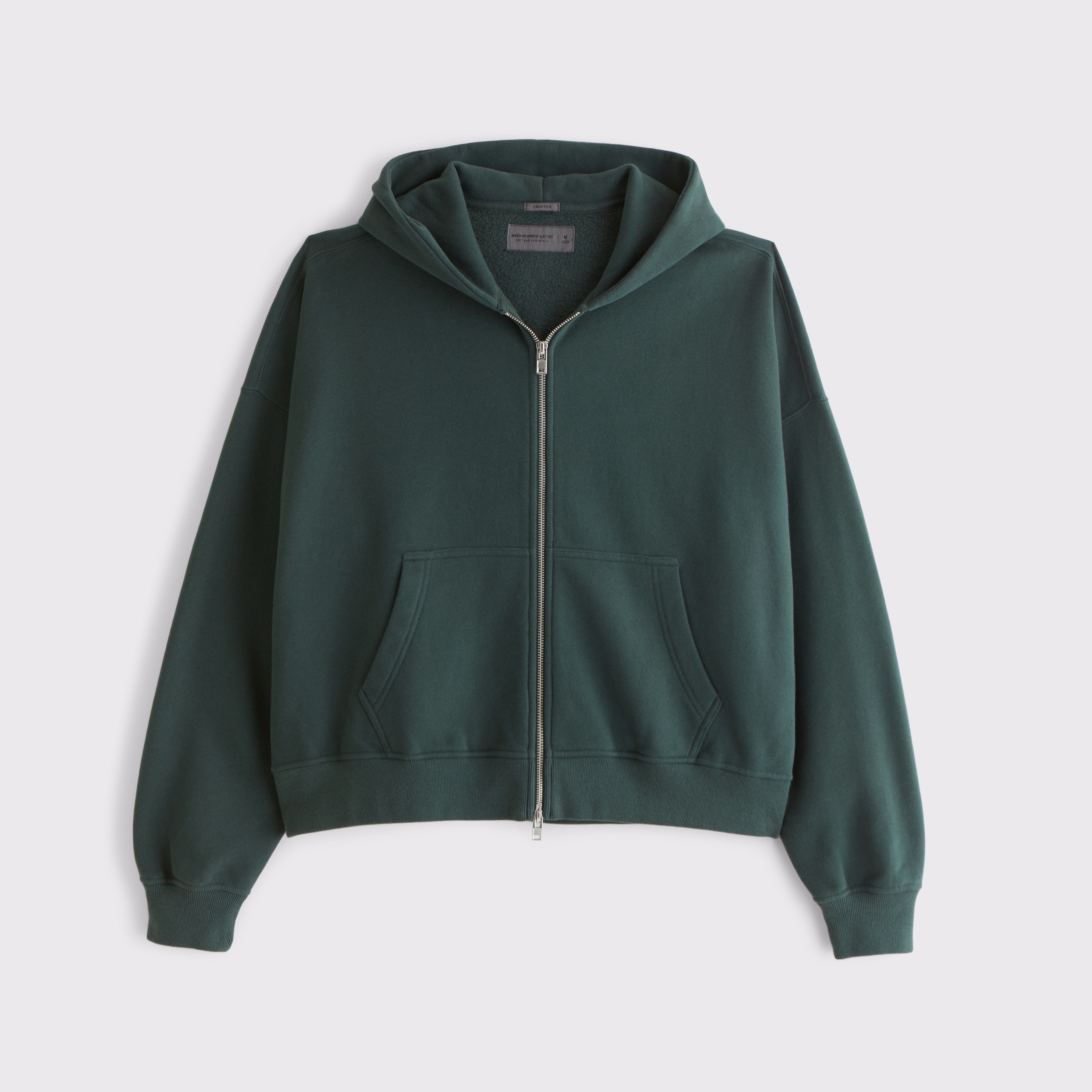 Abercrombie & Fitch Essential Cropped Full-zip Hoodie In Green