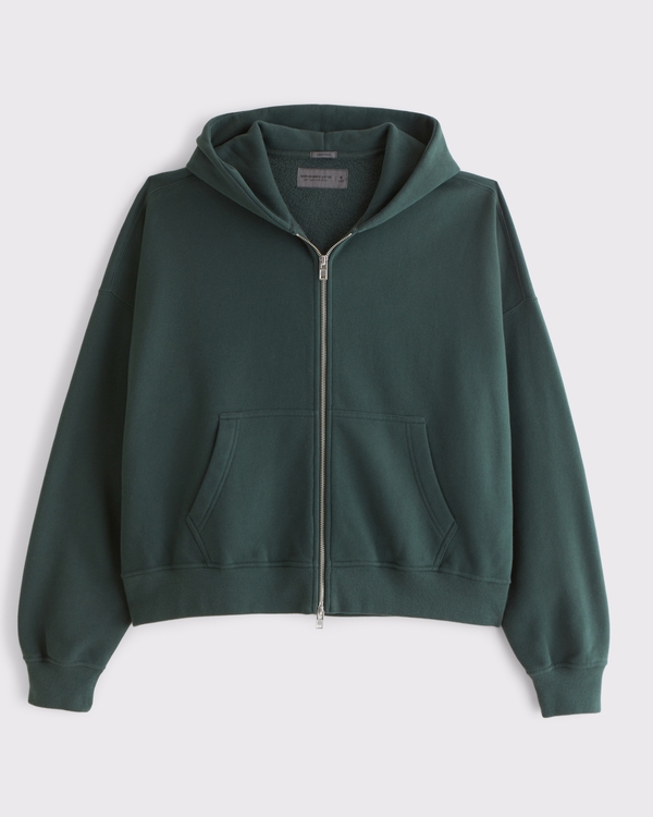 Cropped Essential Full-Zip Hoodie, Dark Spruce view 1