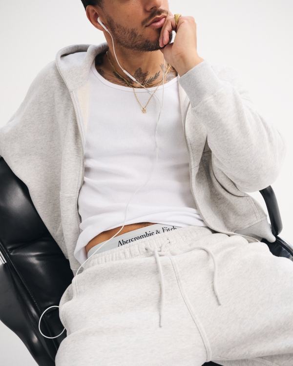 Cropped Essential Full-Zip Hoodie, Light Heather Gray view 1