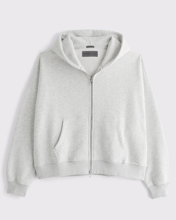 Felpa corta must-have con zip, Grigio Chiaro Mélange view 1
