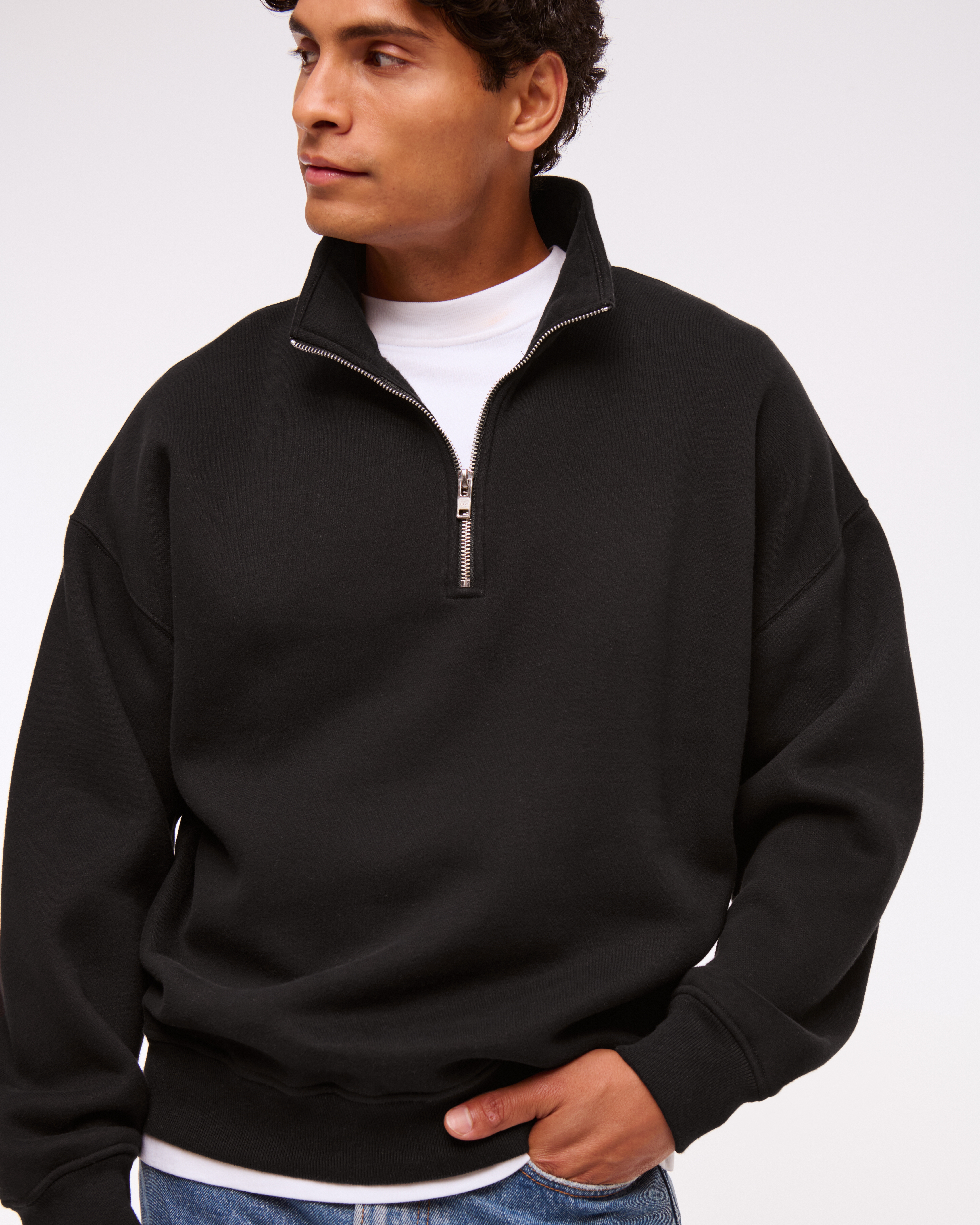Мужская толстовка Abercrombie & Fitch Essential Half-Zip, цвет: Чёрный — фото 3