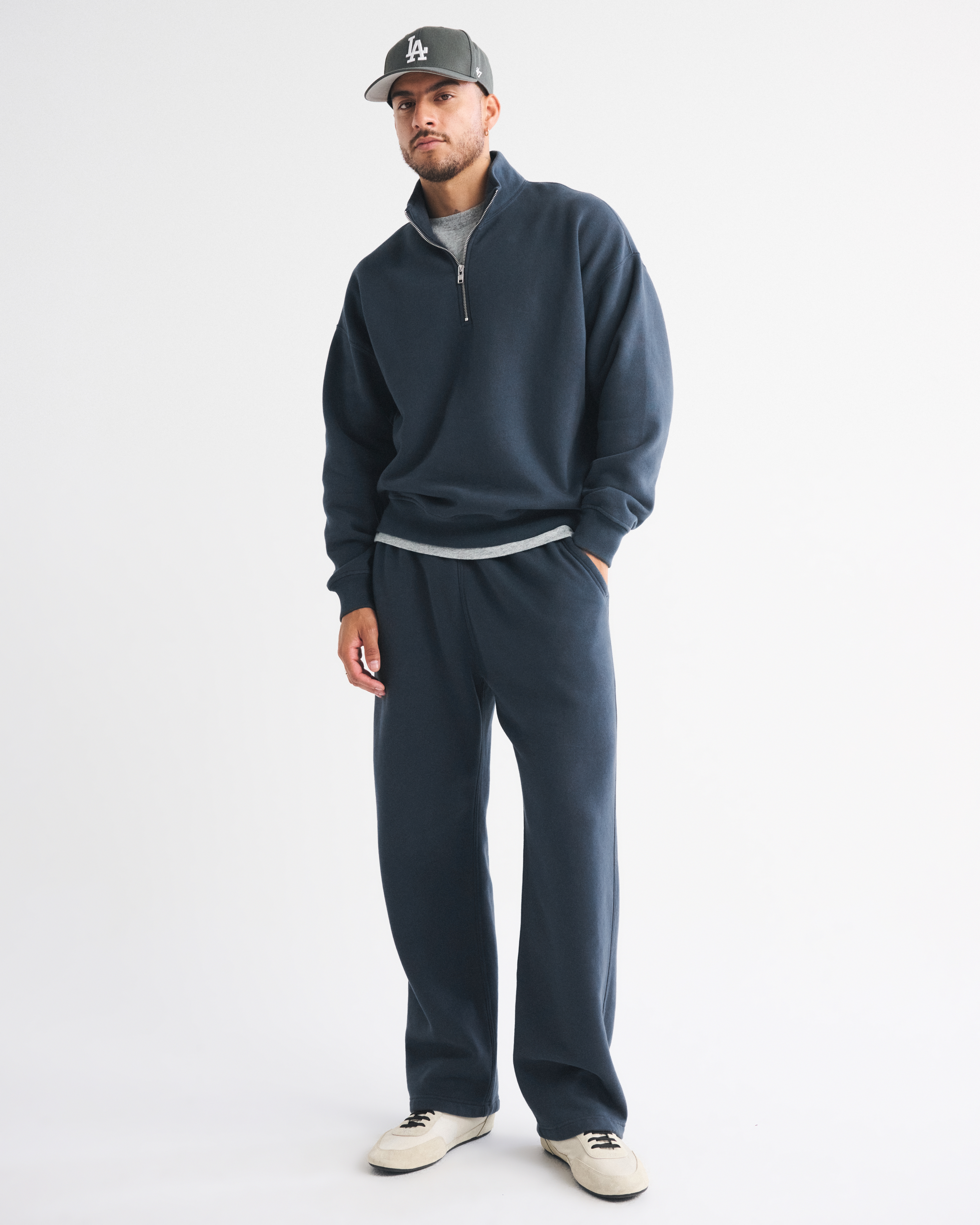 Abercrombie & Fitch Essential Half-zip Sweatshirt In Blue