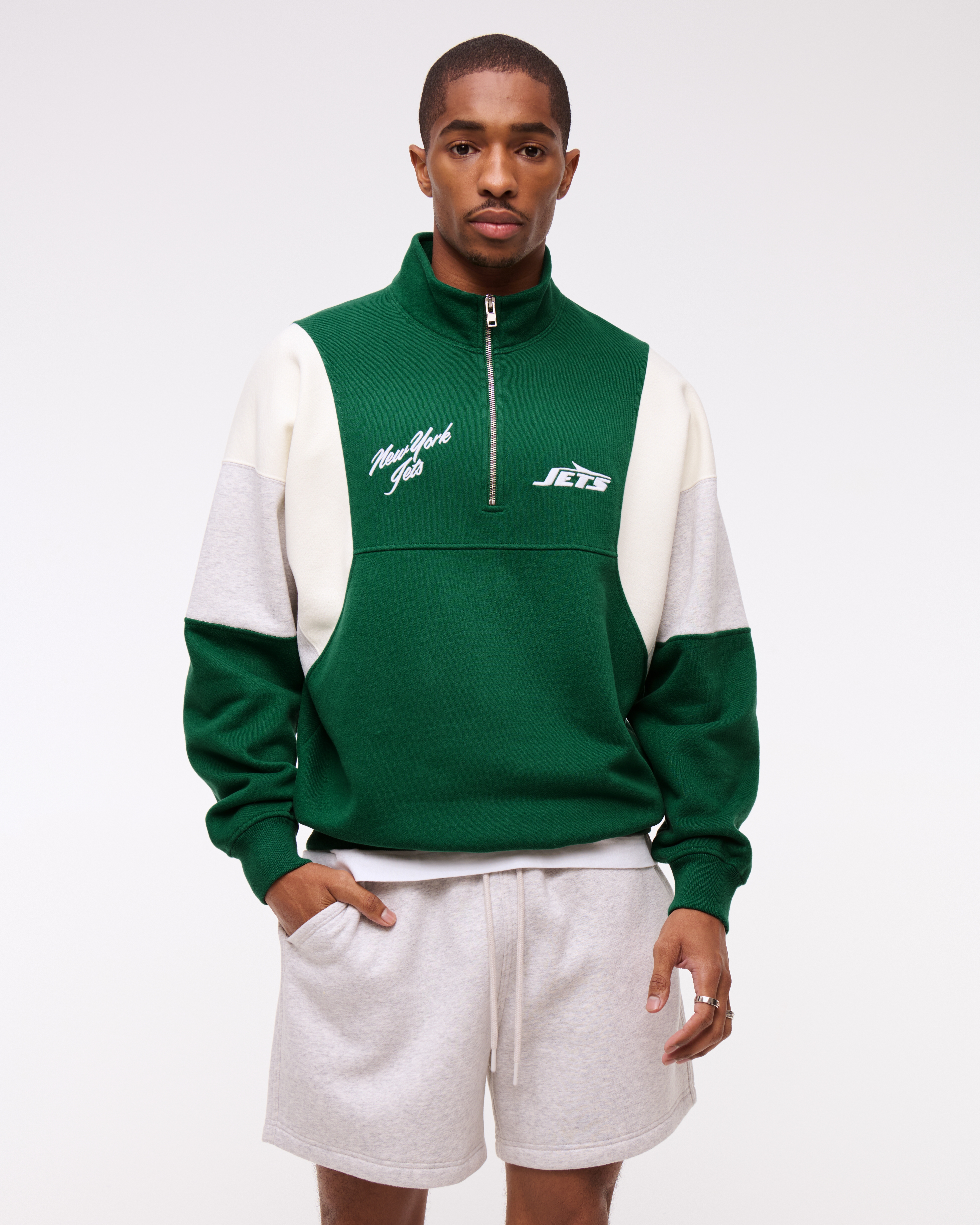 Abercrombie & Fitch New York Jets Half-zip Sweatshirt In Brown