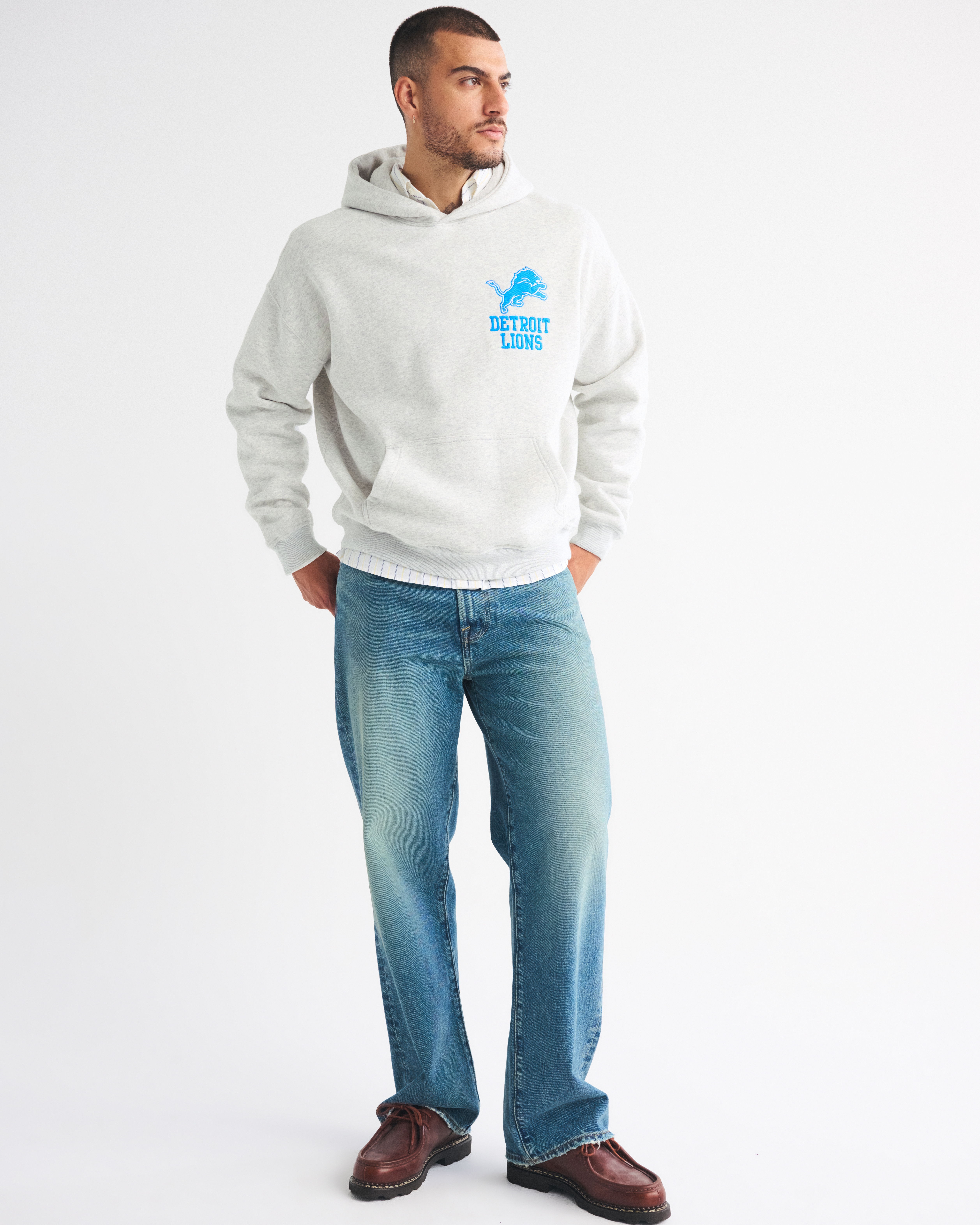 Abercrombie & Fitch Detroit Lions Graphic Popover Hoodie In Brown