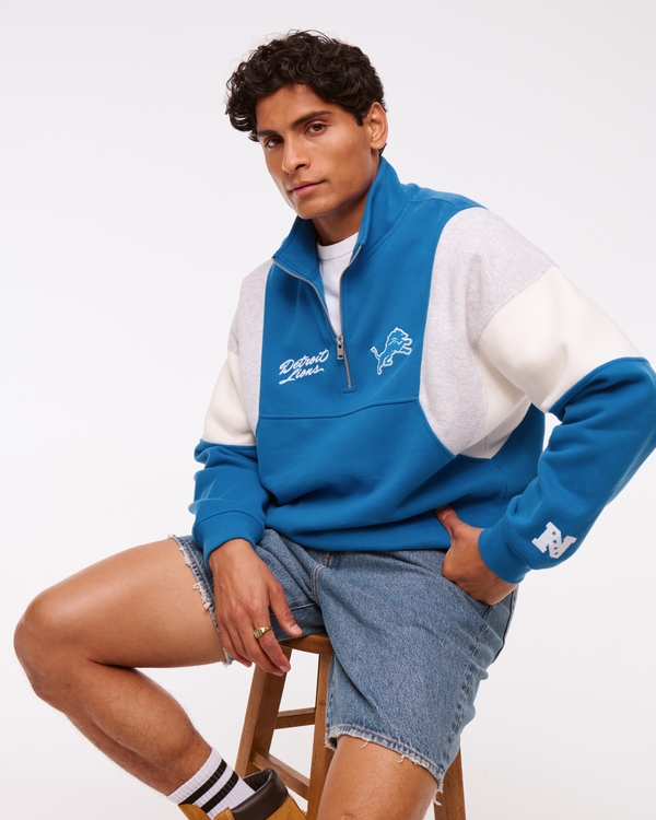 Detroit Lions Half-Zip Sweatshirt, Blue - Lions view 1