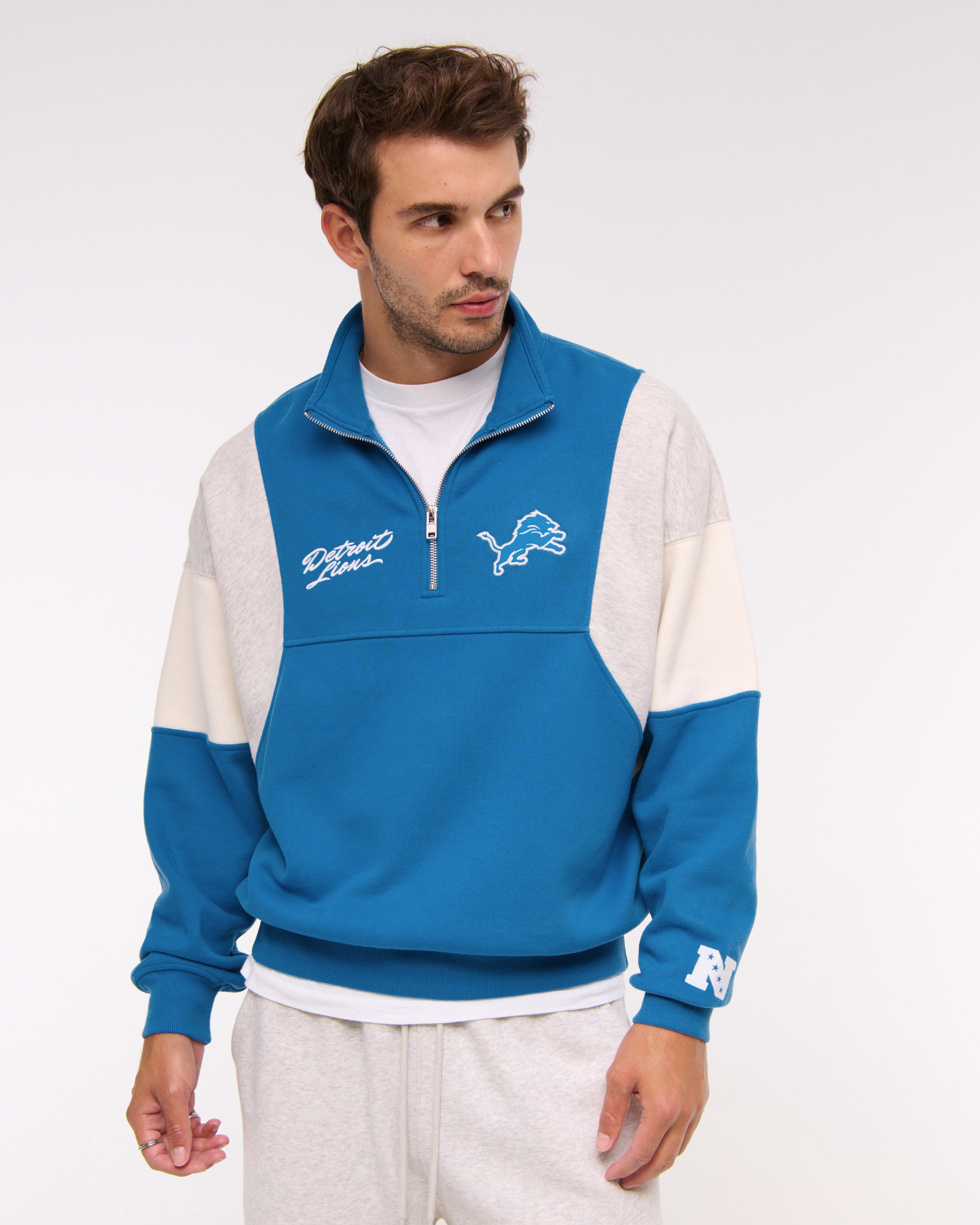 Abercrombie & Fitch Detroit Lions Half-zip Sweatshirt In Blue