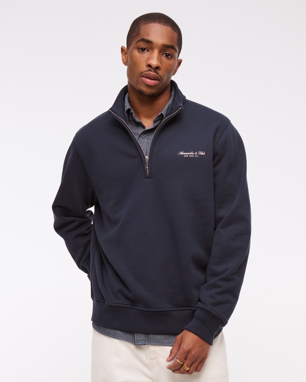 Men's Premium Polished Logo Half-Zip Sweatshirt | Men's A&F Logo