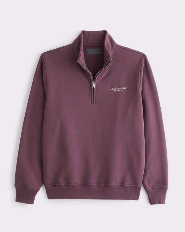 Sweatshirt à fermeture à glissière mi-longueur avec logo raffiné haut de gamme, Aubergine view 1