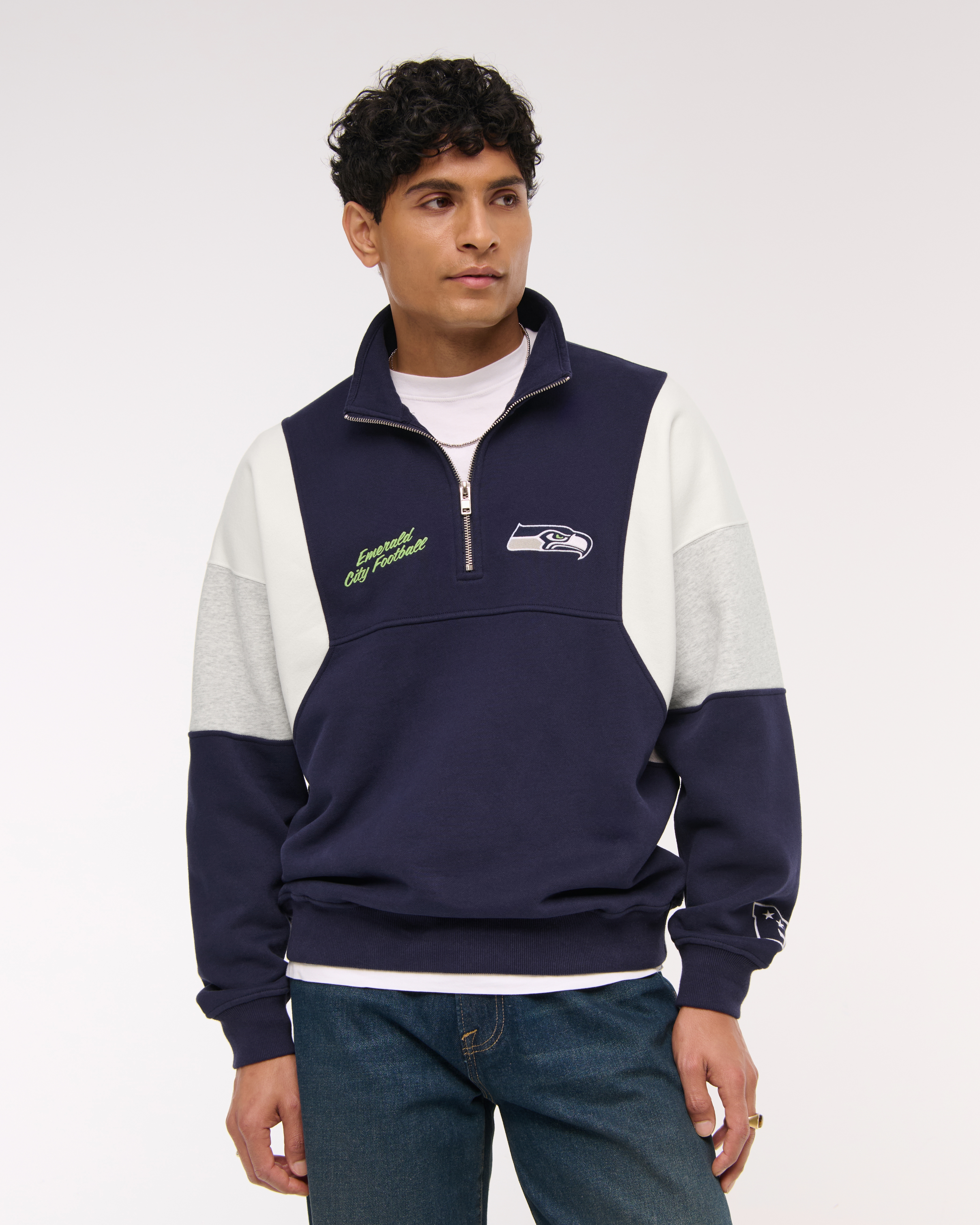 Abercrombie & Fitch Seattle Seahawks Half-zip Sweatshirt In Multi