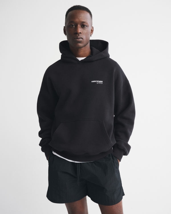 Micro-Logo Popover Hoodie, Black view 1