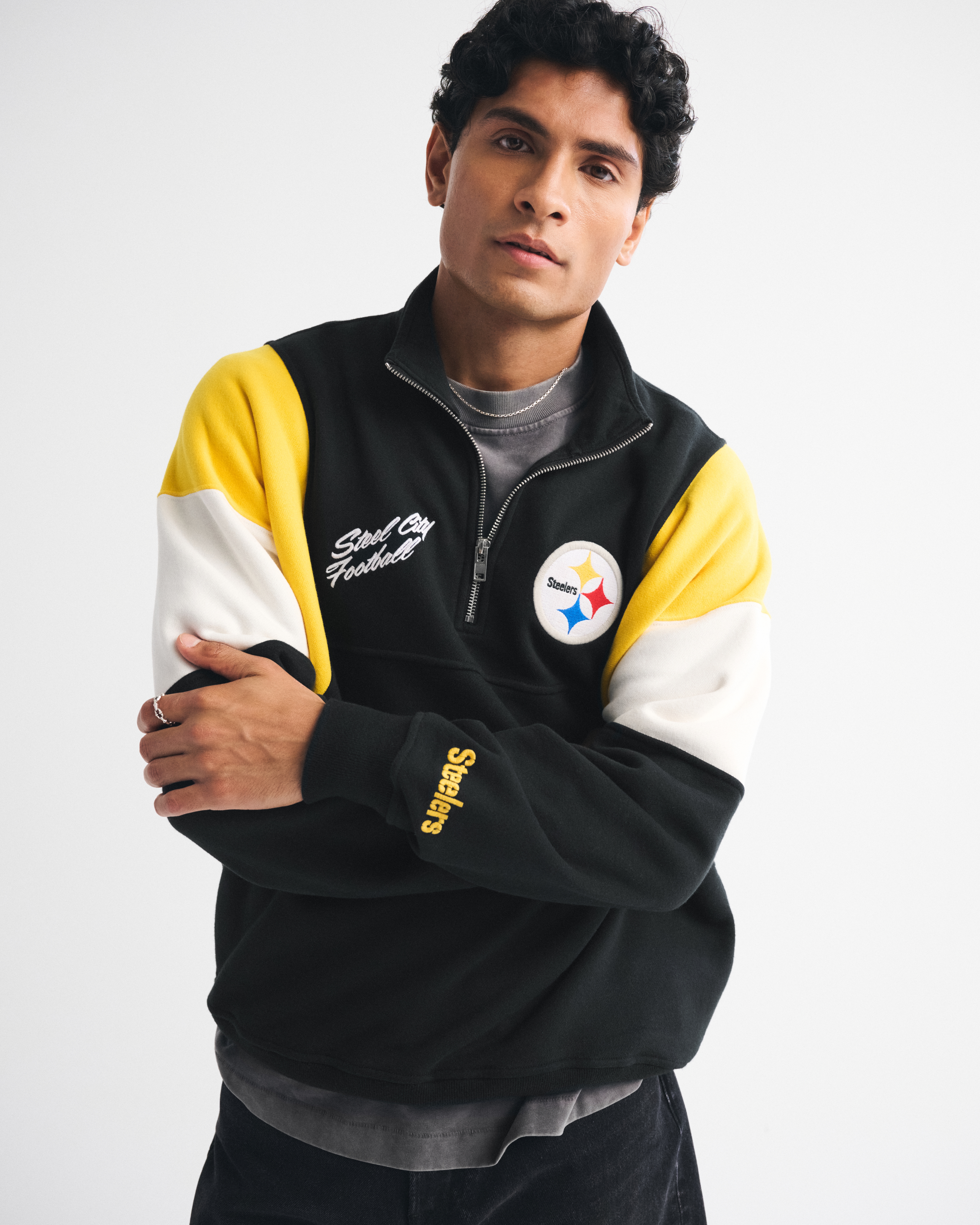 Abercrombie & Fitch Pittsburgh Steelers Half-zip Sweatshirt In Black