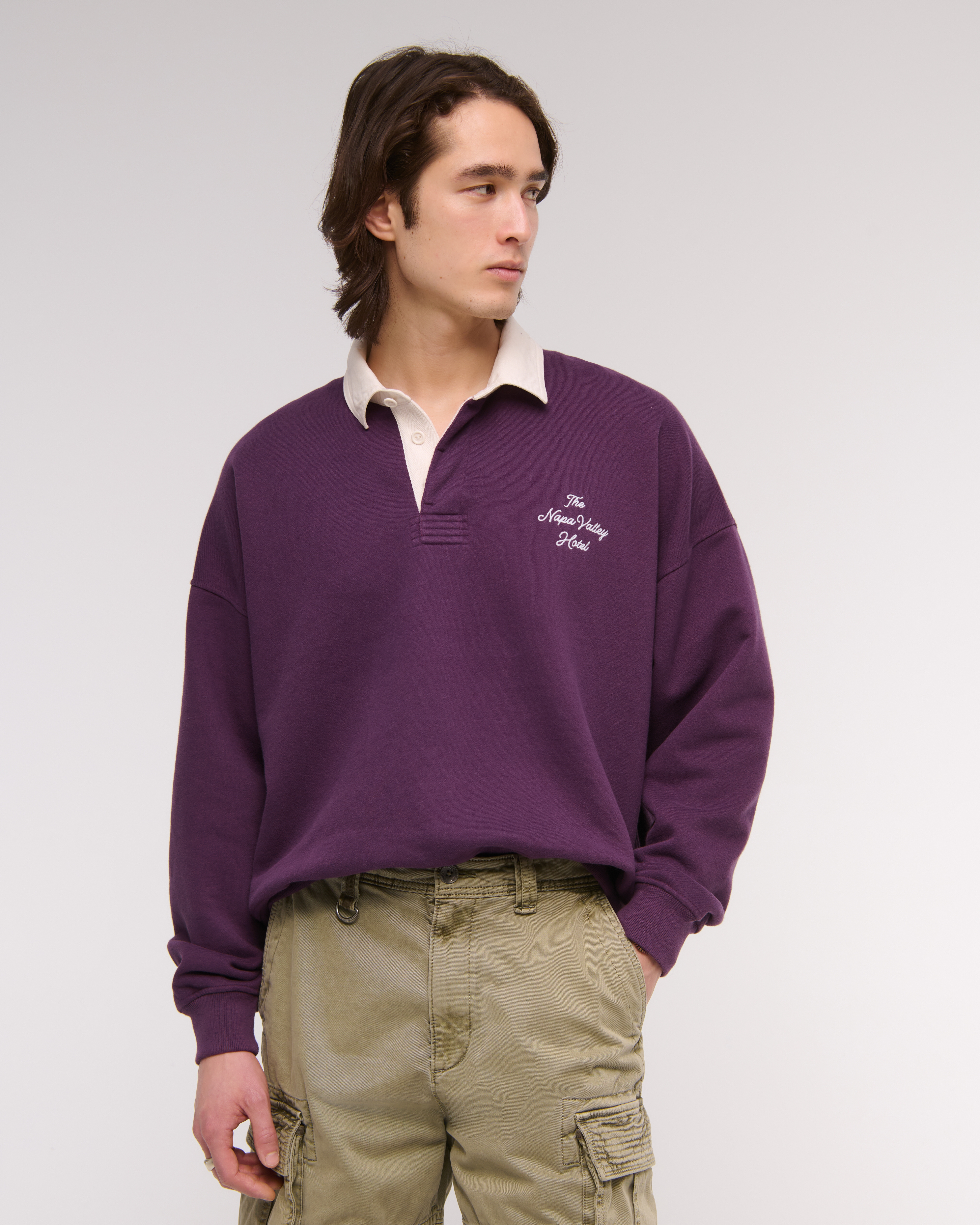 Abercrombie & Fitch Essential Rugby Polo Sweatshirt In Purple