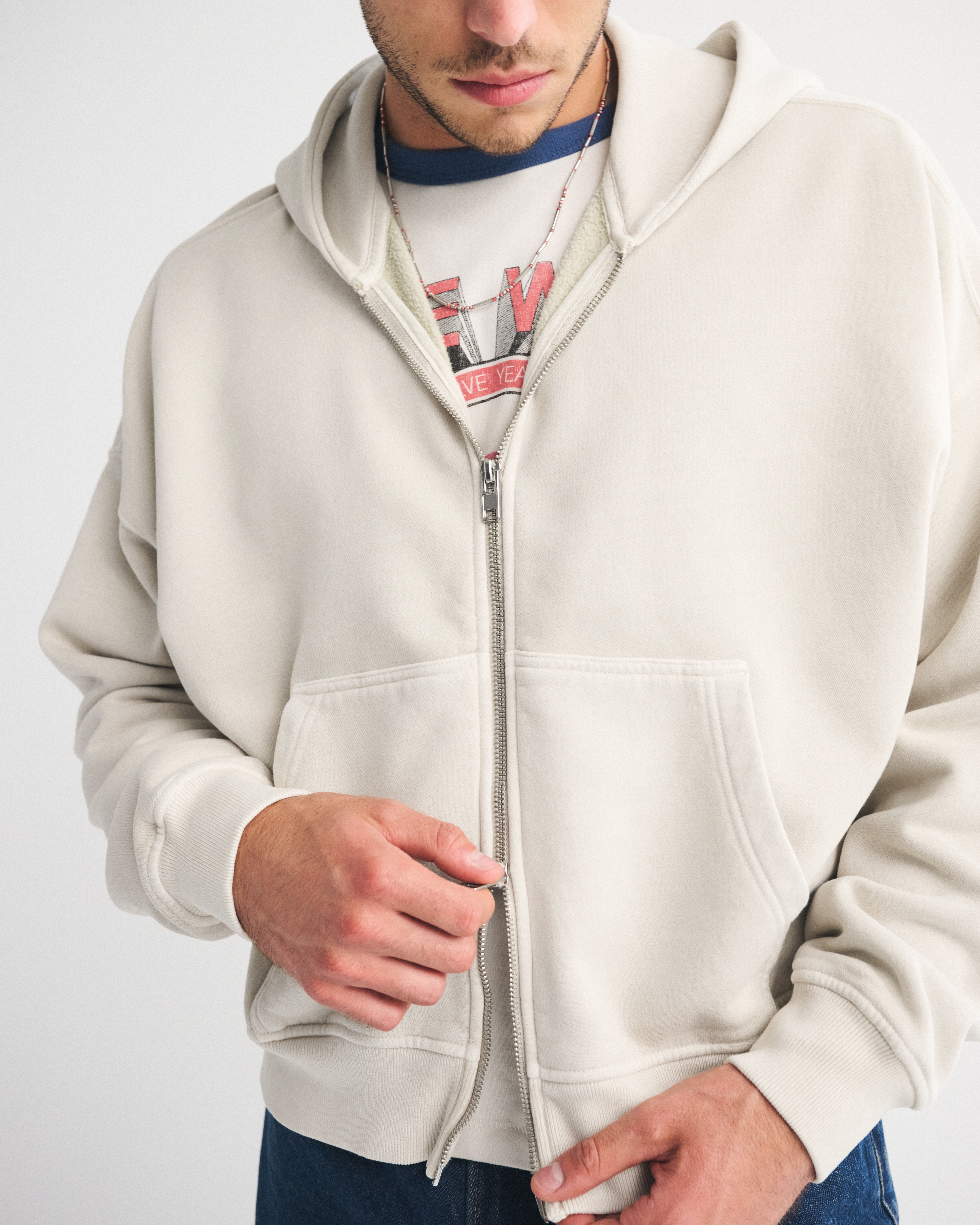 Abercrombie & Fitch Essential Cropped Full-zip Hoodie In White
