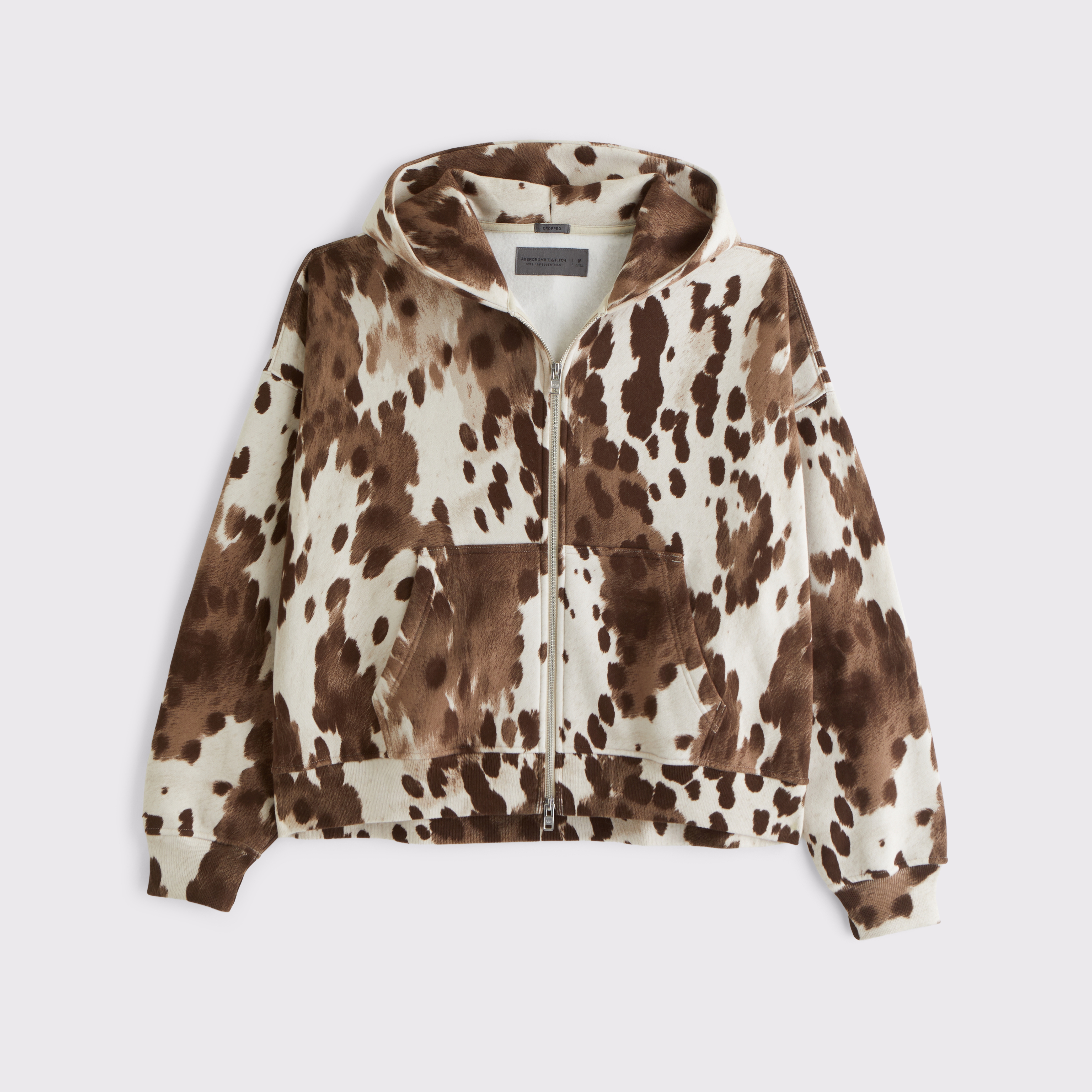 Abercrombie & Fitch Essential Cropped Full-zip Hoodie In Brown