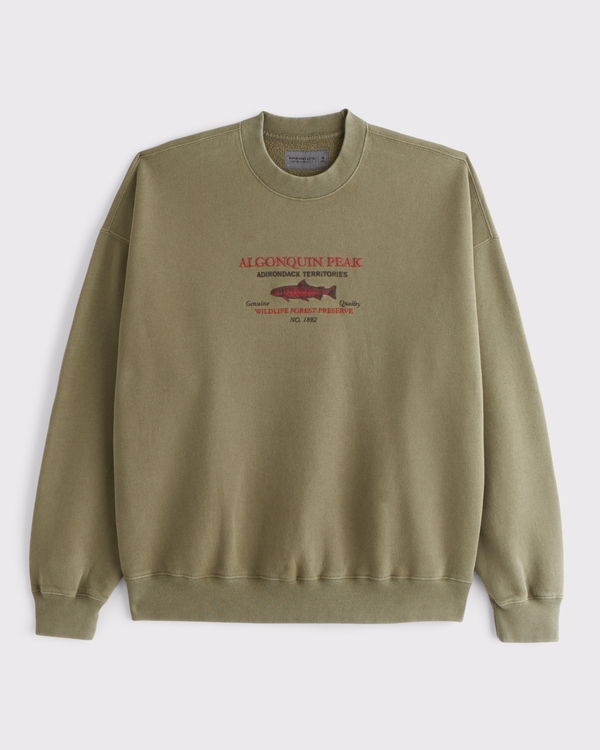 Fishing Graphic Crew Sweatshirt, Olive Green view 2