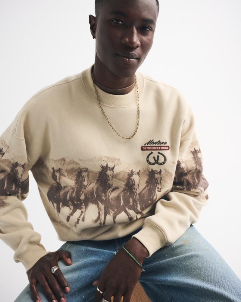 Western Graphic Crew Sweatshirt
