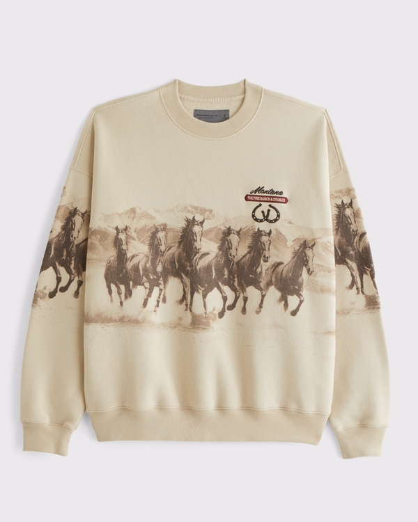Western Graphic Crew Sweatshirt, Light Khaki view 1