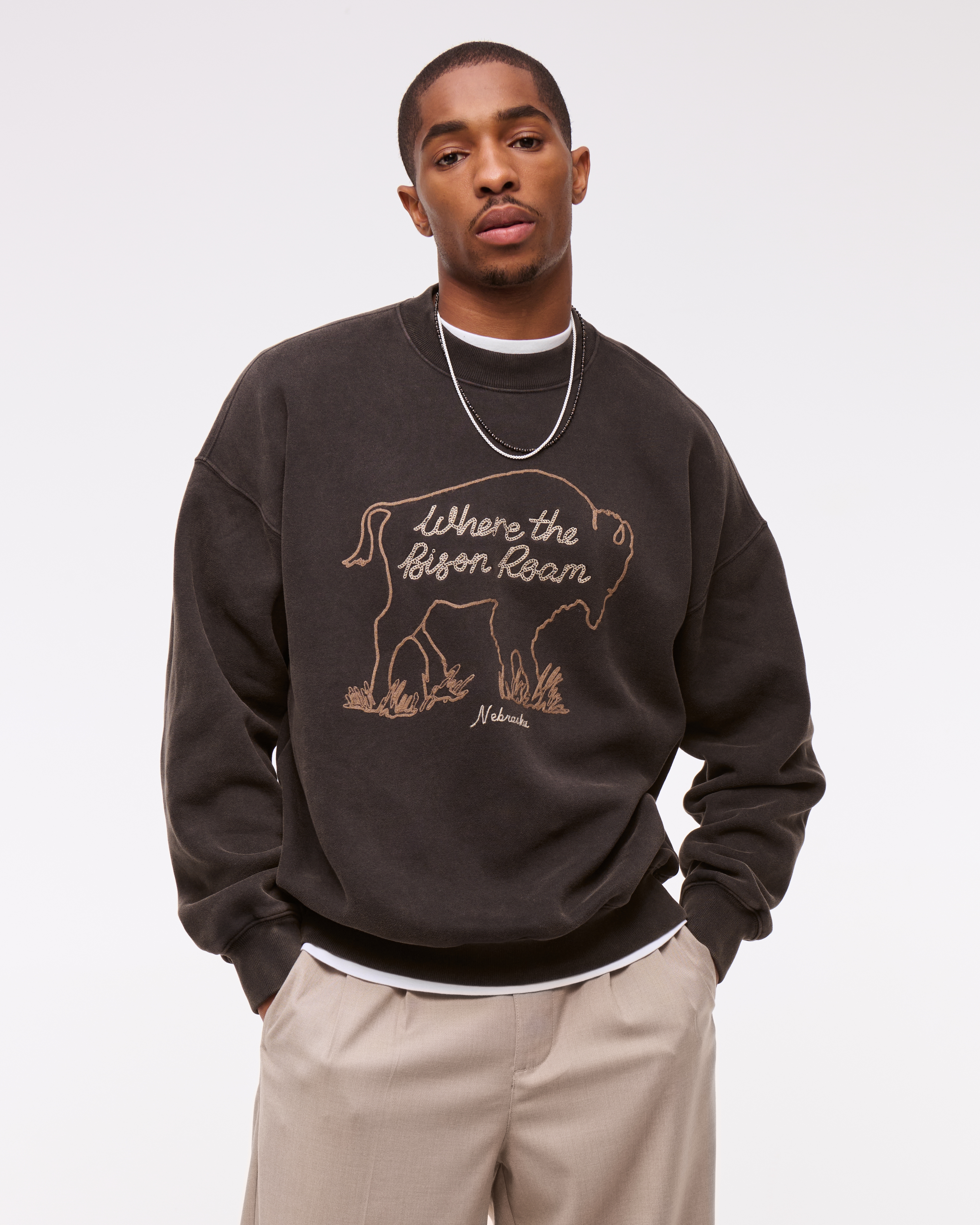 Abercrombie & Fitch Western Graphic Crew Sweatshirt In Black