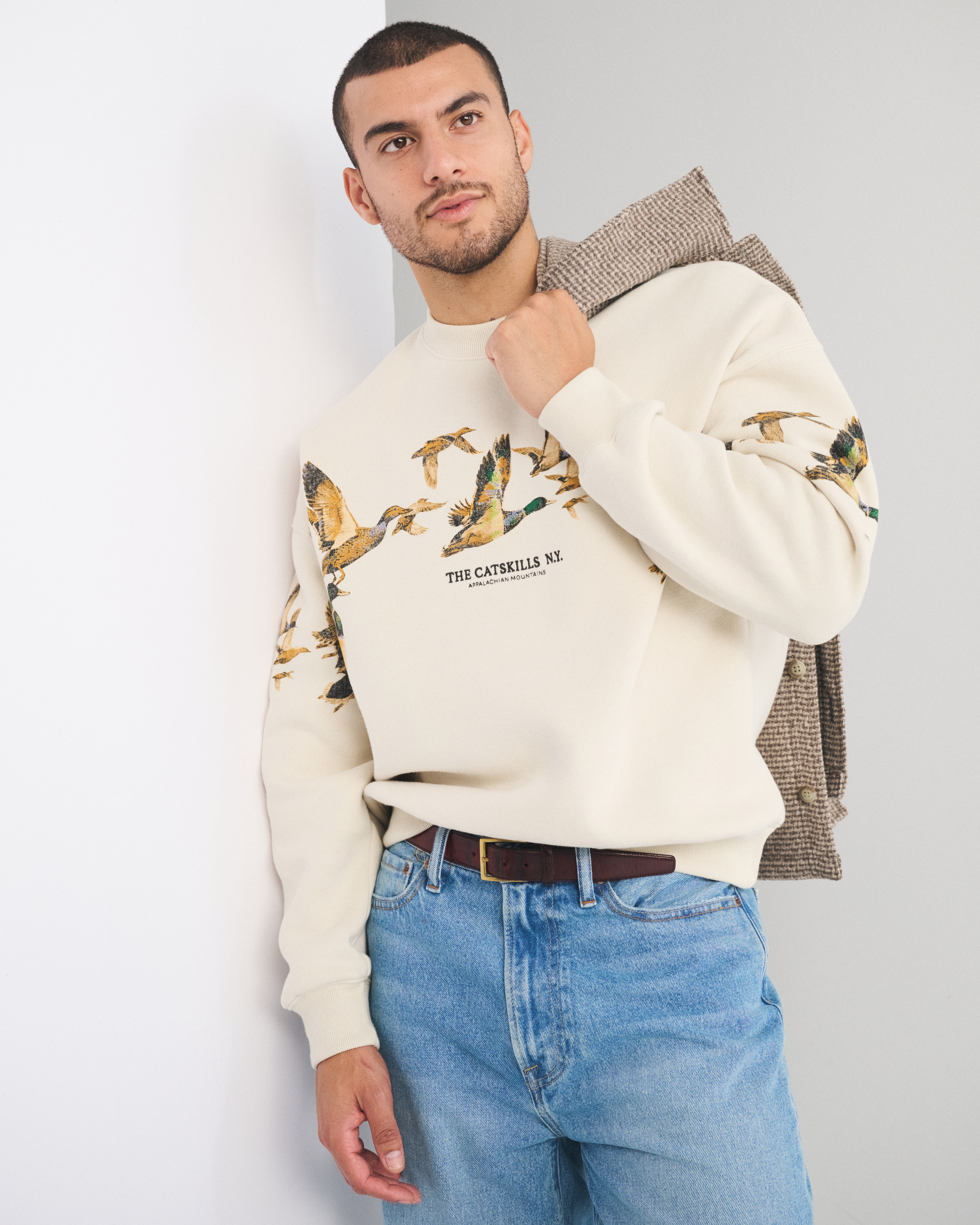 Abercrombie & Fitch Countryside Graphic Crew Sweatshirt In Brown