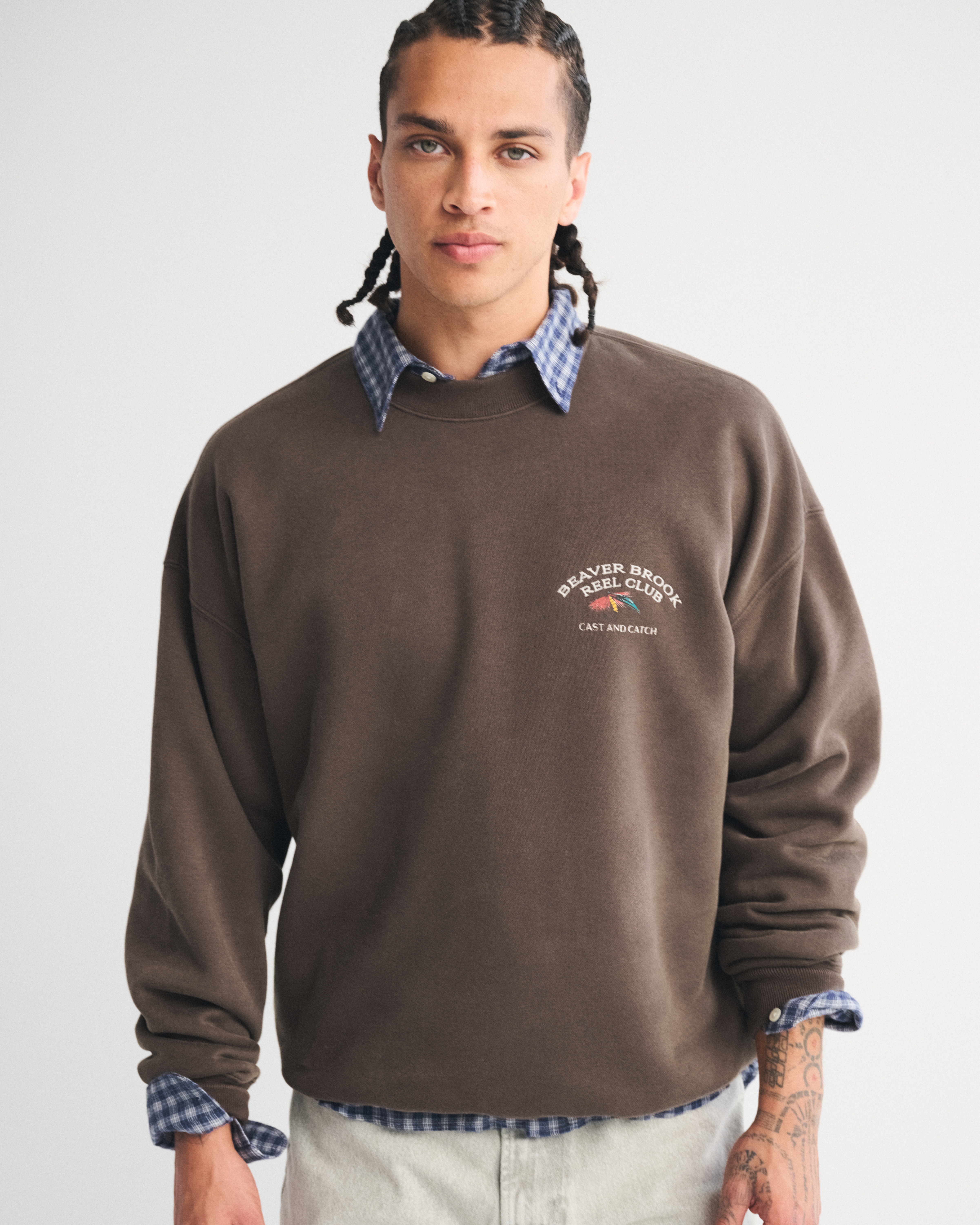 Abercrombie & Fitch Countryside Graphic Crew Sweatshirt In Brown