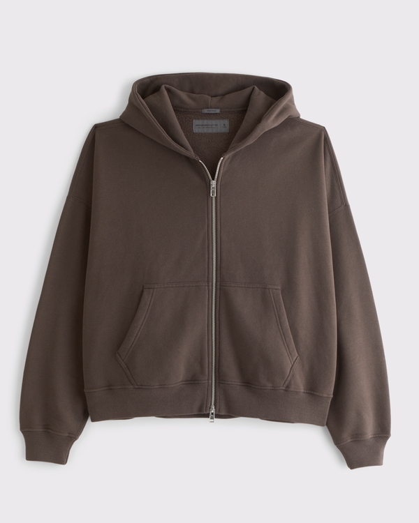 Essential Cropped Full-Zip Hoodie, Chocolate Brown view 1