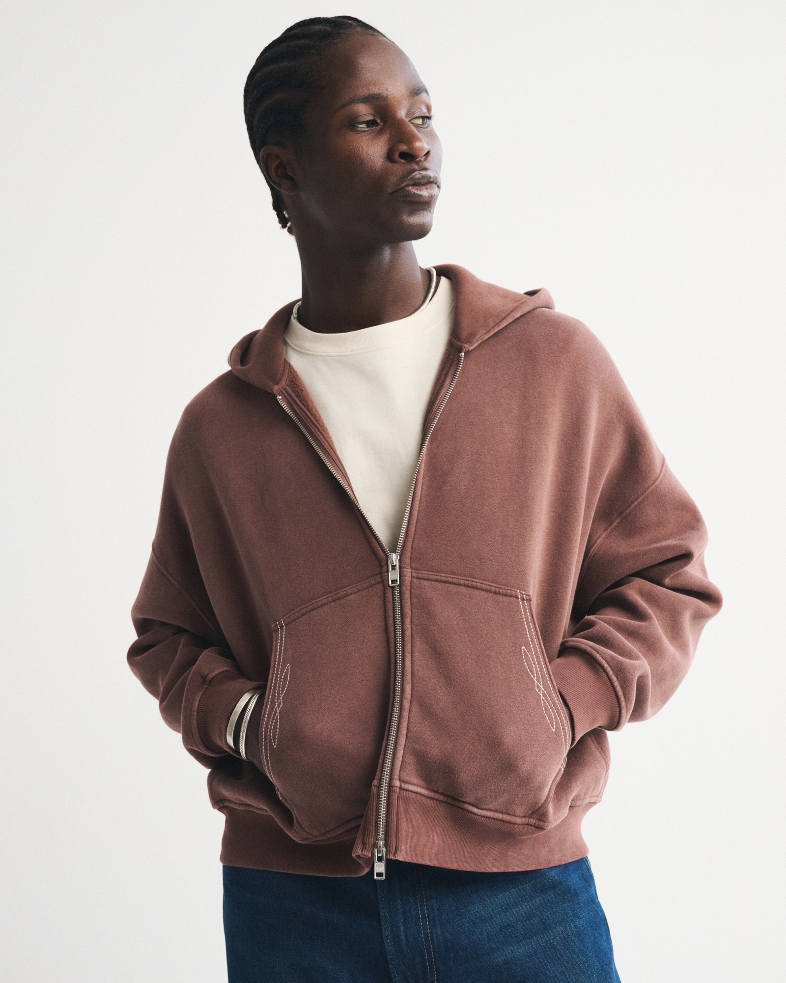 Men's Essential Cropped Full-Zip Hoodie | Men's Tops | Abercrombie.com