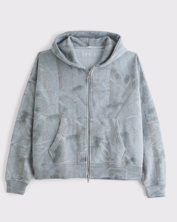 Essential Cropped Full-Zip Hoodie, Blue Camo view 1
