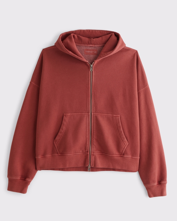 Essential Cropped Full-Zip Hoodie, Red Clay view 1