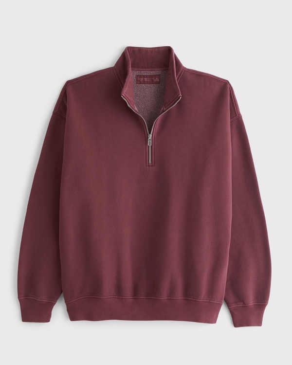 Essential Sweatshirt mit halblangem Reißverschluss, Burgunderrot view 1