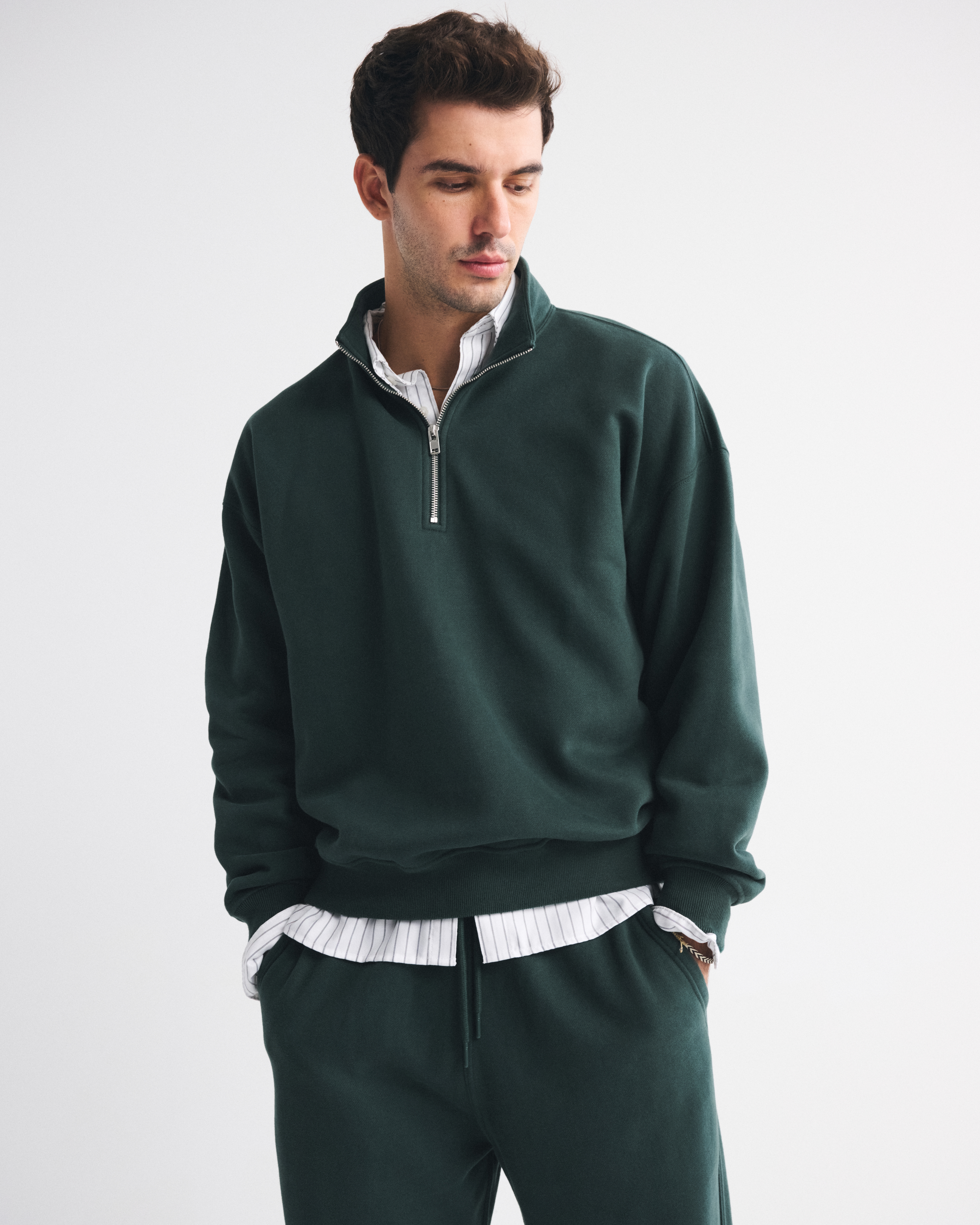 Abercrombie & Fitch Essential Half-zip Sweatshirt In Green