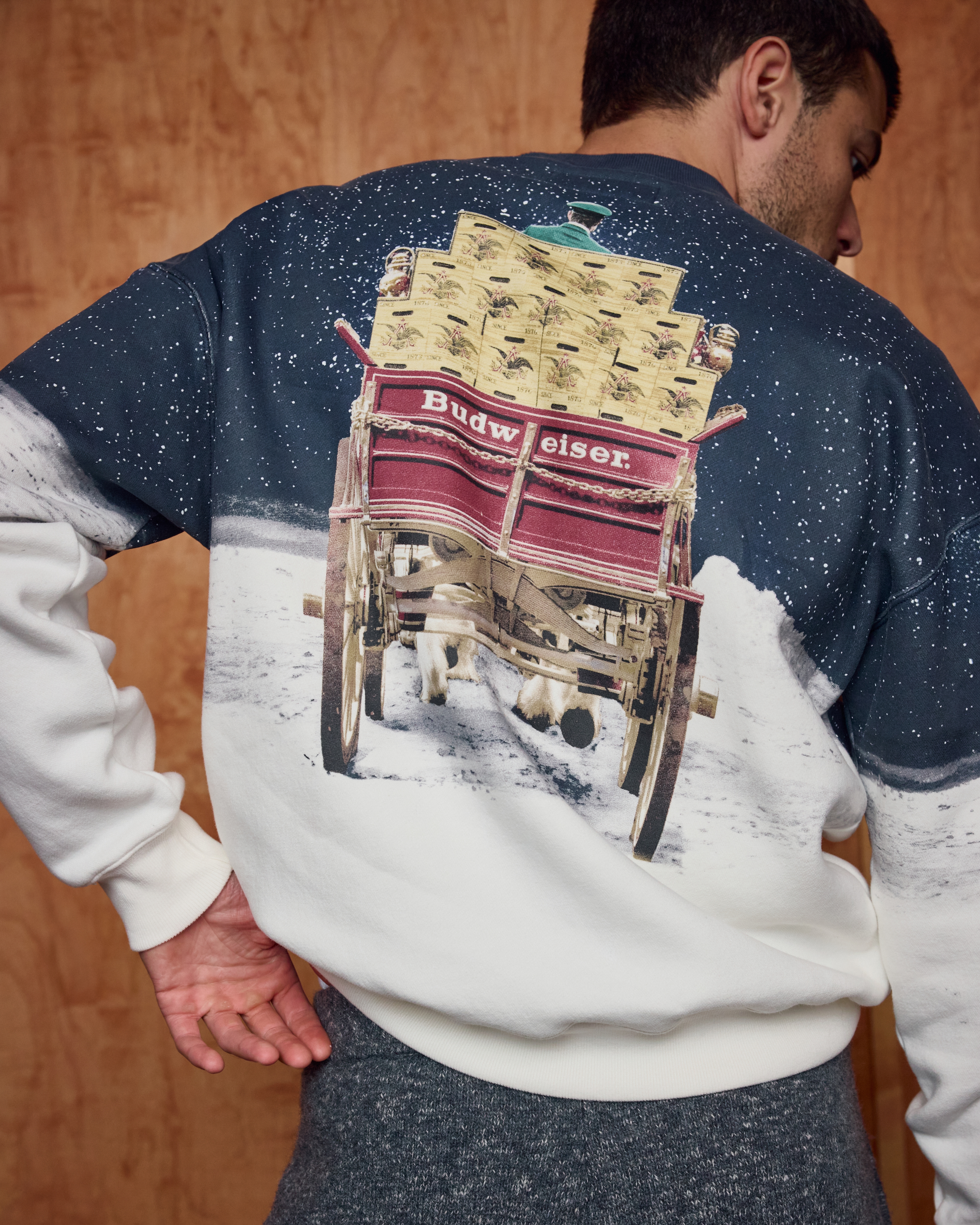 Abercrombie & Fitch Budweiser Graphic Crew Sweatshirt In White