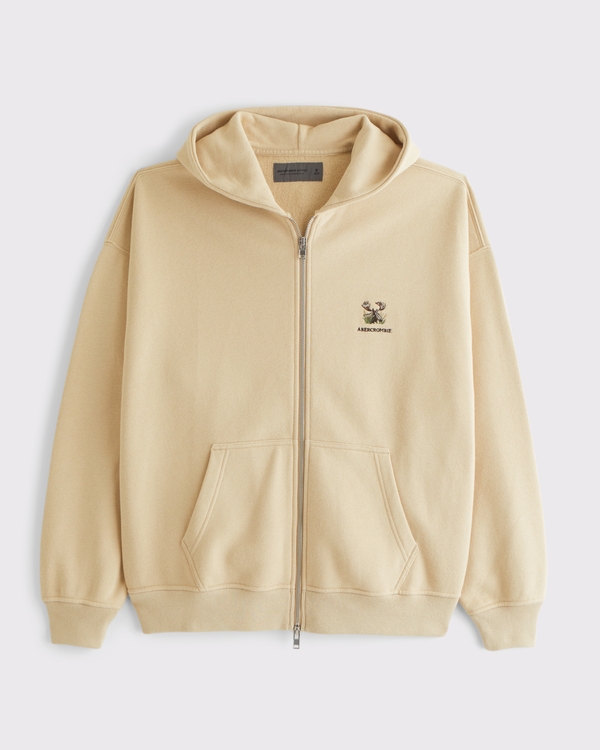 Logo Full-Zip Hoodie, Med Grey Flat view 1