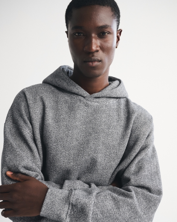 Essential Popover Pattern Hoodie, Gray Herringbone Pattern view 1